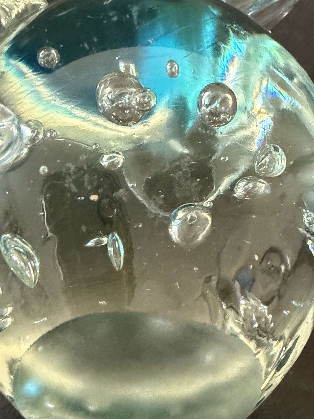 Blue Dolphin on Water Figurine Art Glass Paperweight Clear Bubbles Coastal 4”
