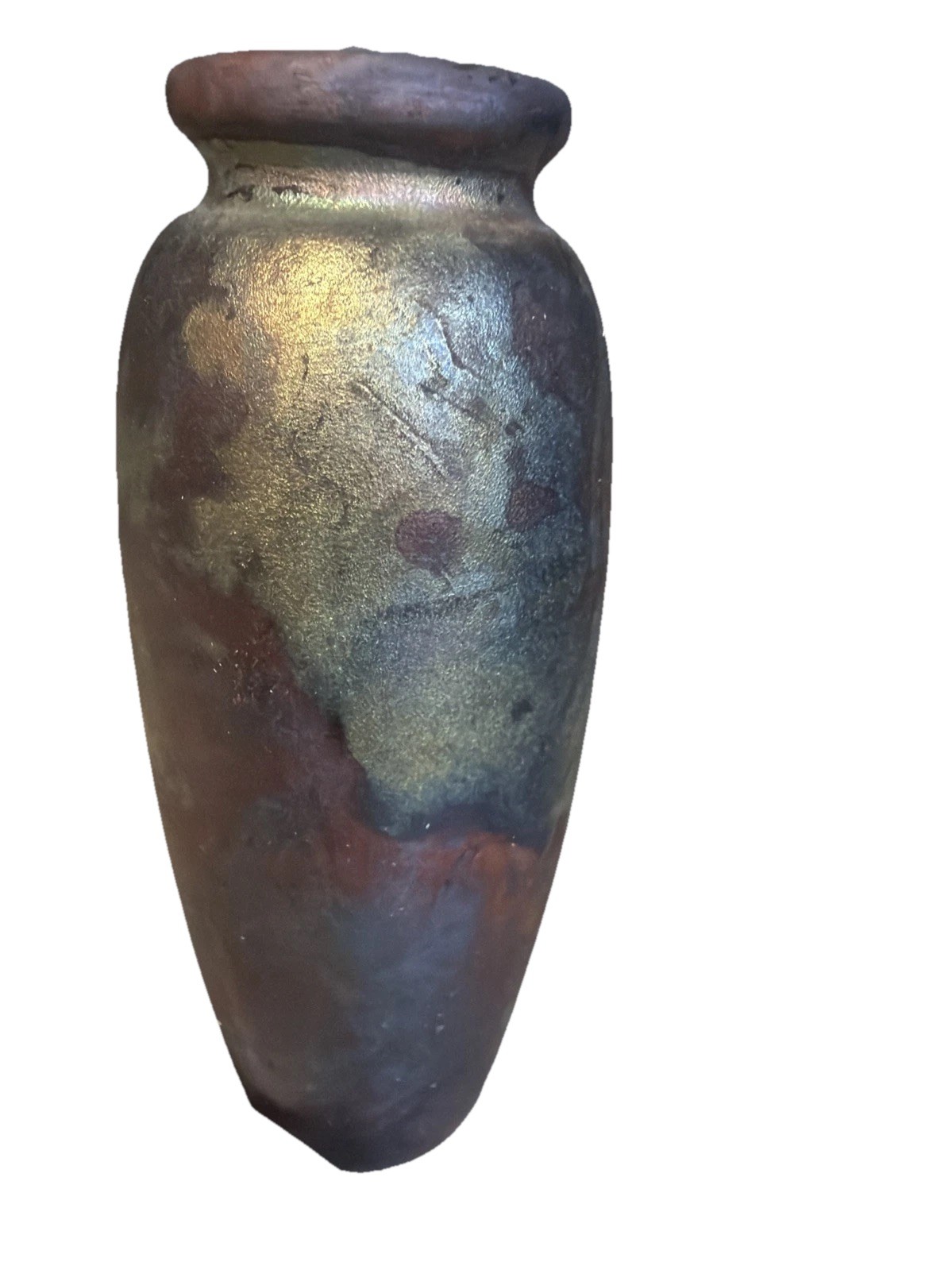 Studio Made Raku Pottery Vase 6-1/2 Inches Textured Dragonfly Design