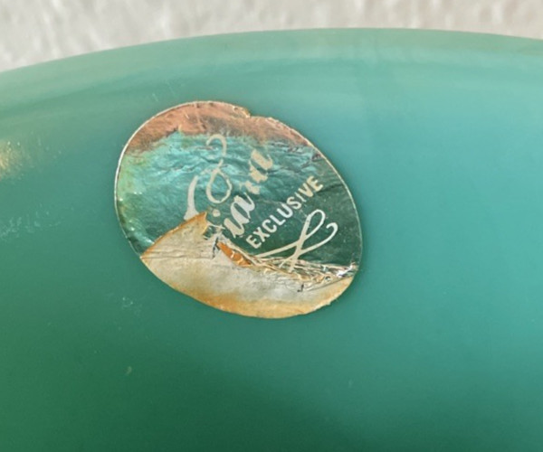 Vintage FENTON TIARA Art Glass Jade Green Desert Blossom Leaf Heavy Vase 8.375″T