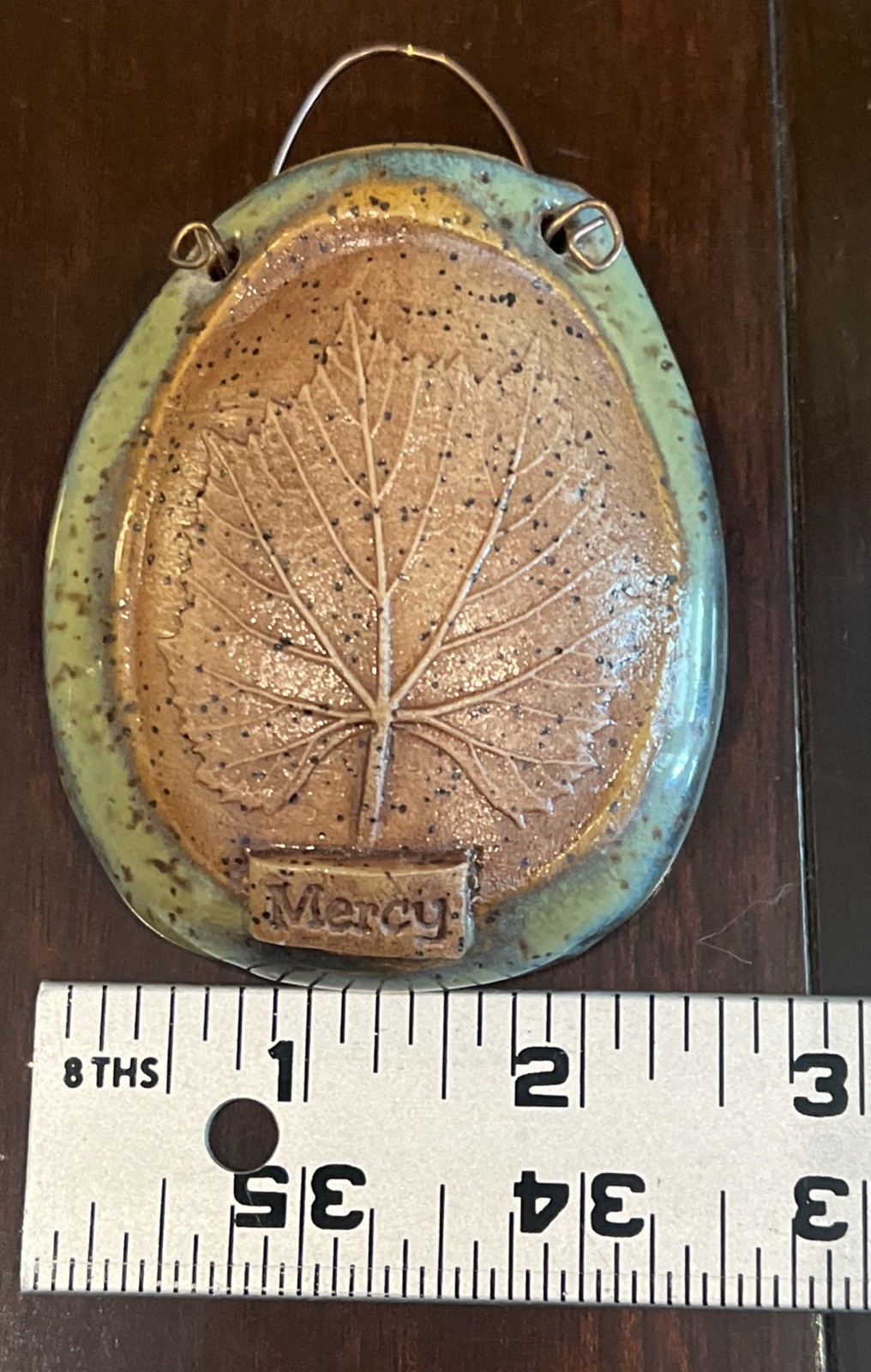 Nature Inspired Art Pottery Wall Pocket, Embossed Leaves Free Mercy Dream