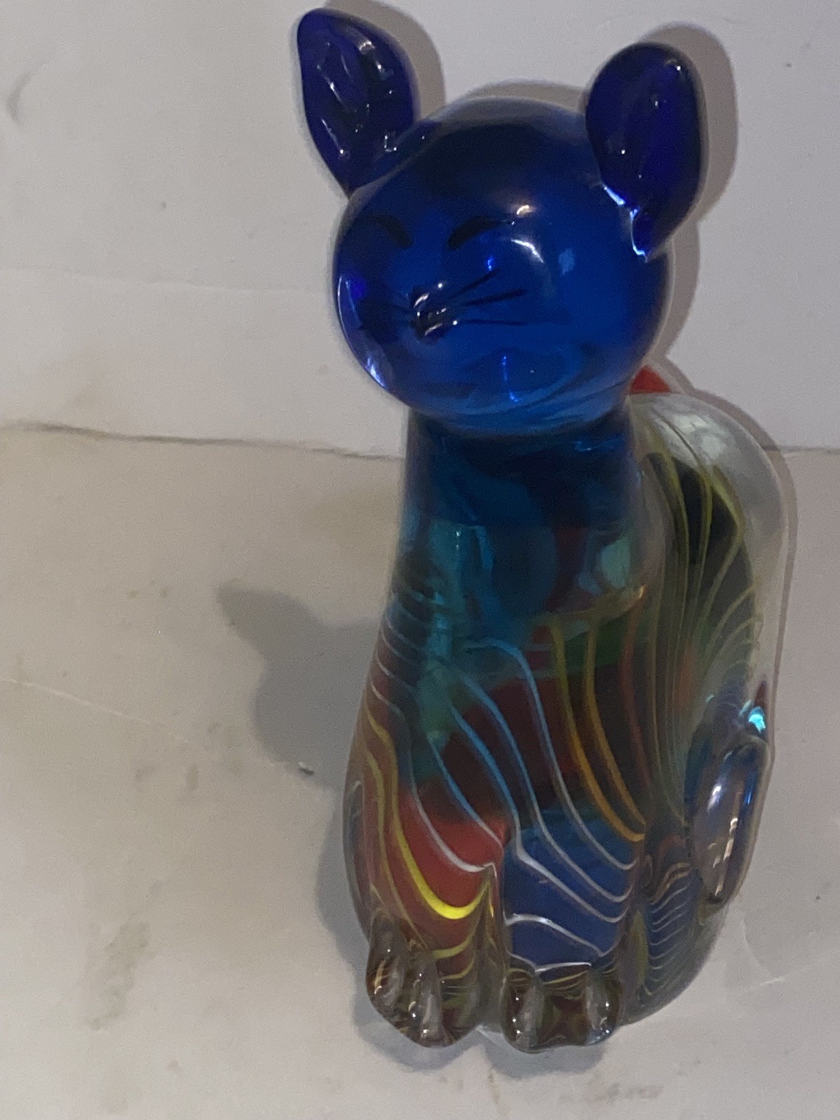 Vintage Art Glass Swirl Cat Candy Cane Tail Figurine 9 1/4 Tall Rare 8 lbs