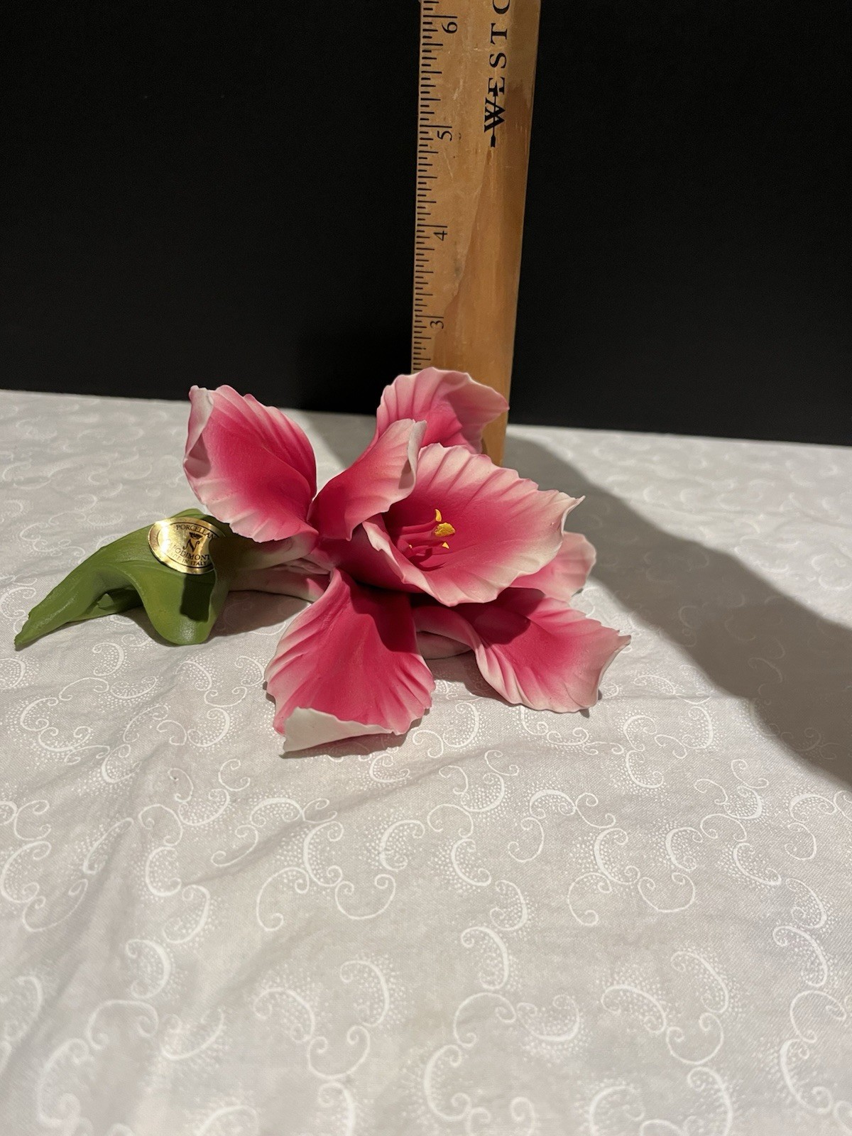 Capodimonte Pink Porcelain Orchid Hand Painted Made In Italy Paper Tag