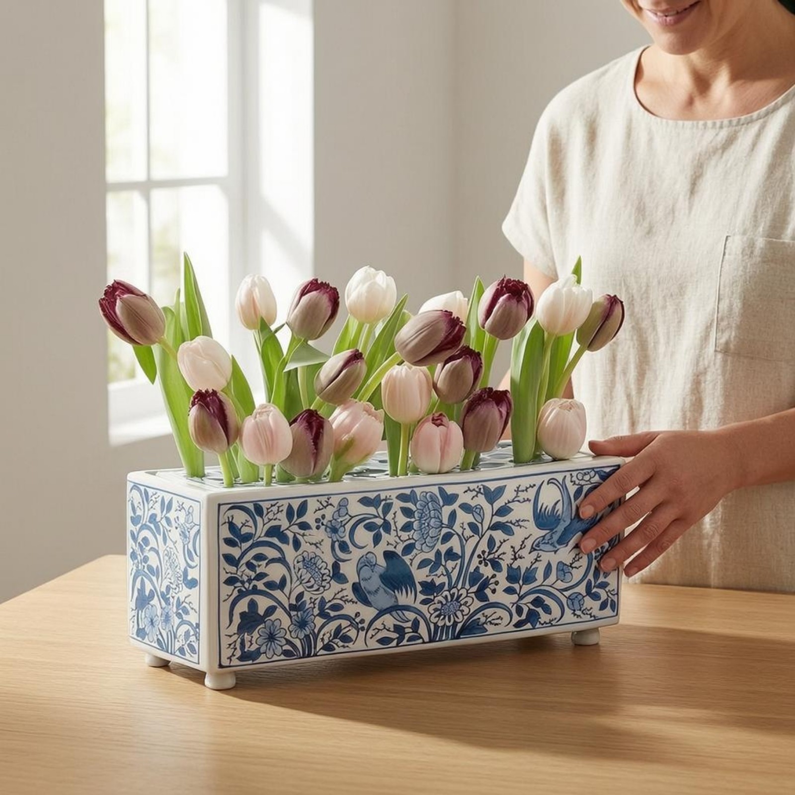 Rectangular Flower Vase Perforated Home Decor Easy to Clean