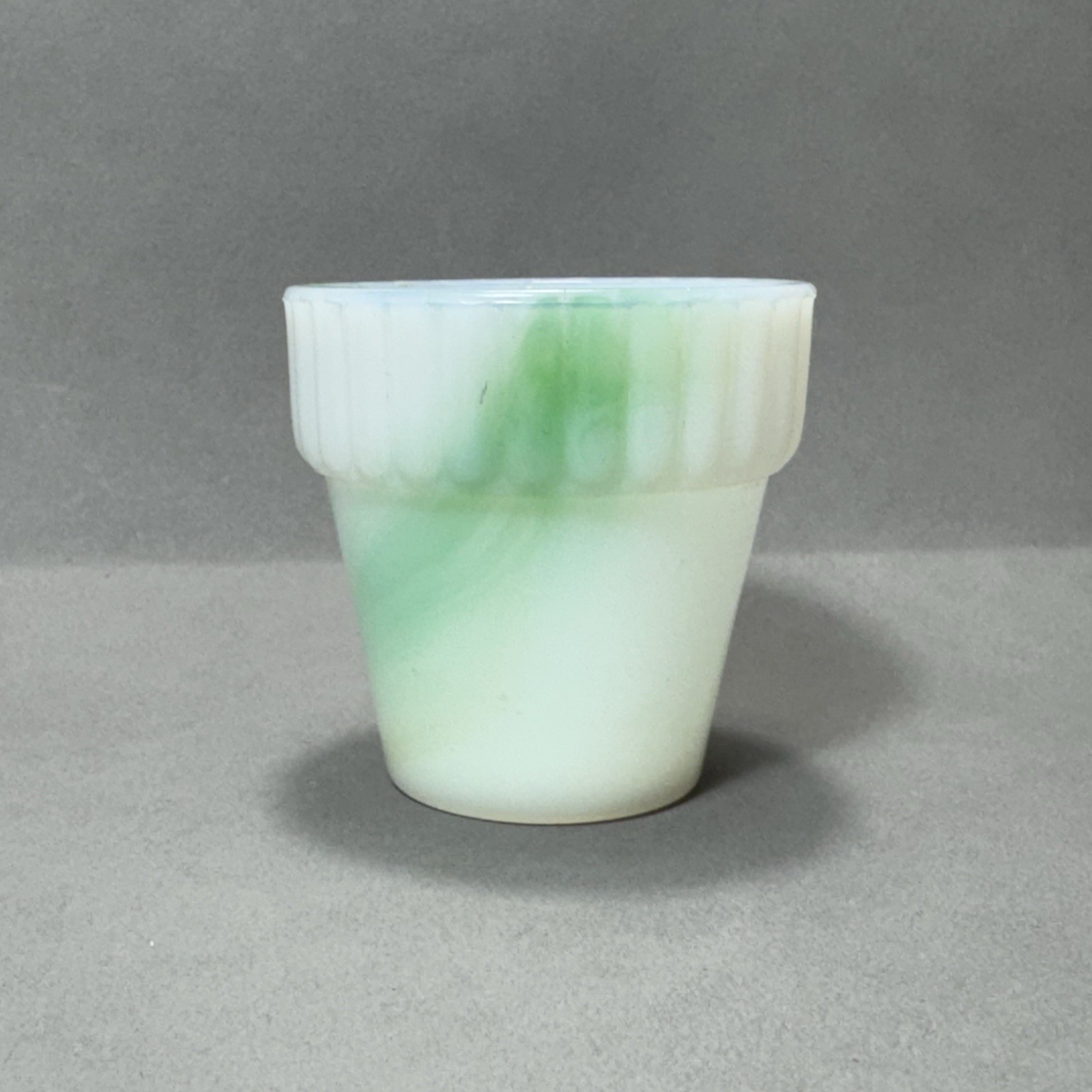 Vintage Akro Agate White and Green Jadeite Slag Glass Mini Flower Pot