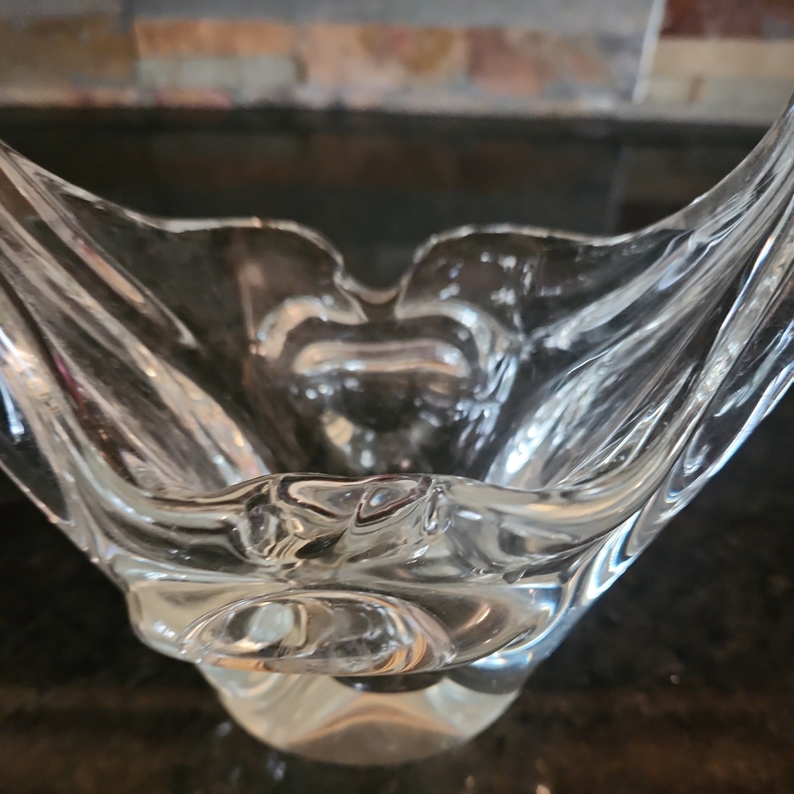 Vintage Crystal Basket Abstract Murano Style Clear Glass7.5”