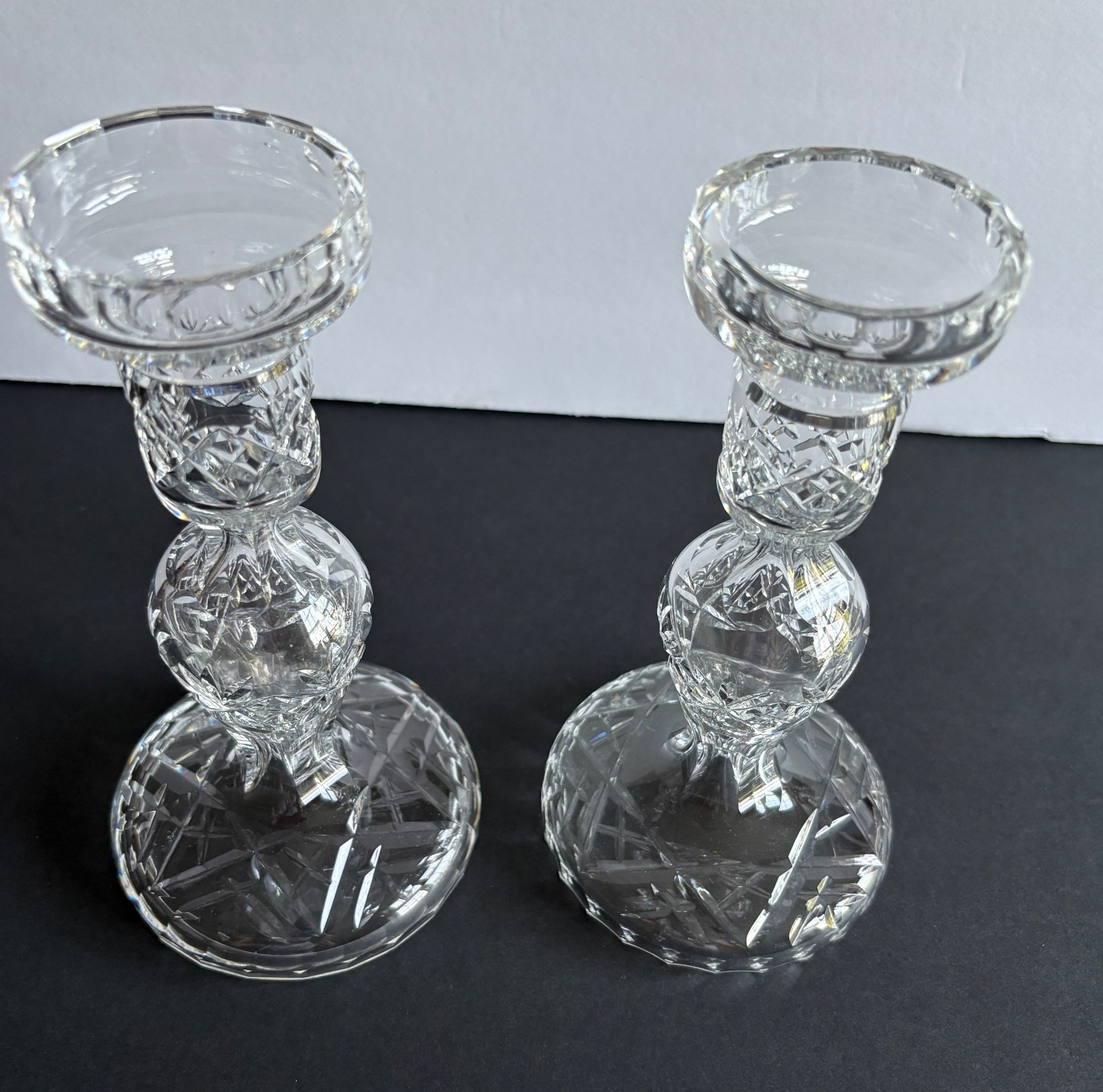 WATERFORD CANDLESTICK PAIR 7 1/2 IN. SINGLE LIGHT CANDLEHOLDERS SIGNED