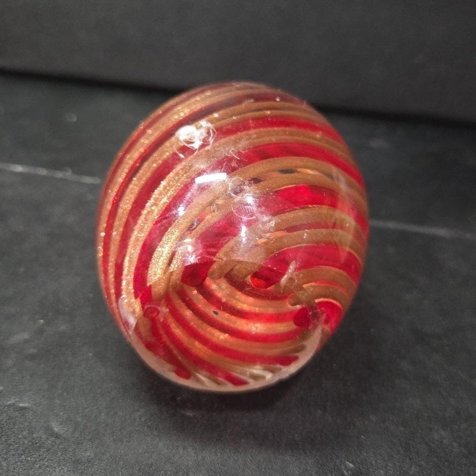 Red and Gold Aventurine Swirl Art Glass Paperweight Murano Ferro & Lazzarini? *