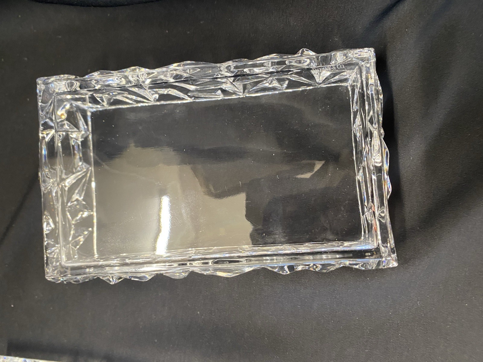 Tiffany & Co. Rock Cut Crystal Lidded Rectangular Trinket Box