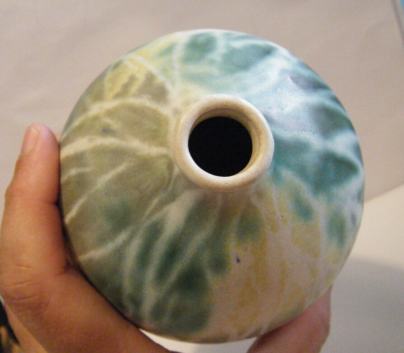 Small Bulbous Vintage Andersen Design Birch Tree Green Glazes Pottery Vase