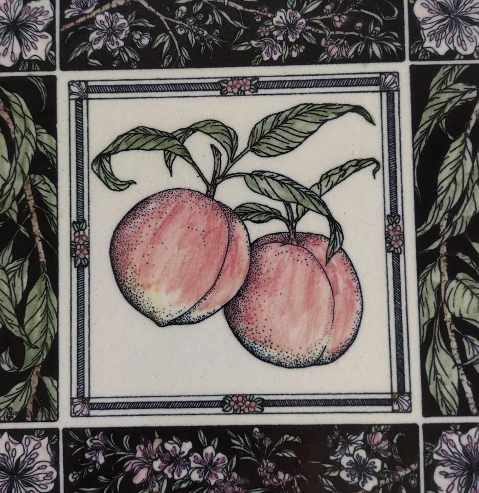 Vintage 1990 Santa Barbara Ceramic Design Art Pottery Tile “Peaches”
