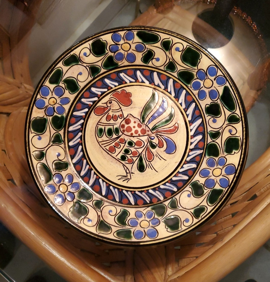 R.H. Heimberg Swiss Pottery Rooster Shallow Bowl/Plate 9 3/4″ Dia. 1 1/2″ Tall