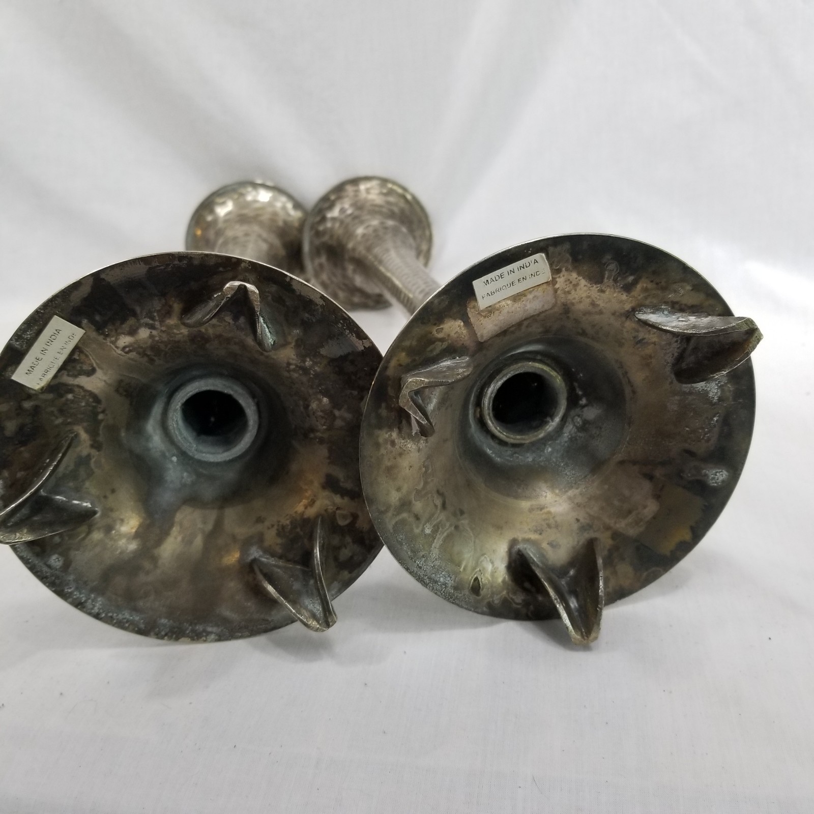 Set Of 2 Silver Plate Hammered Candlesticks Vintage Made In India 16in