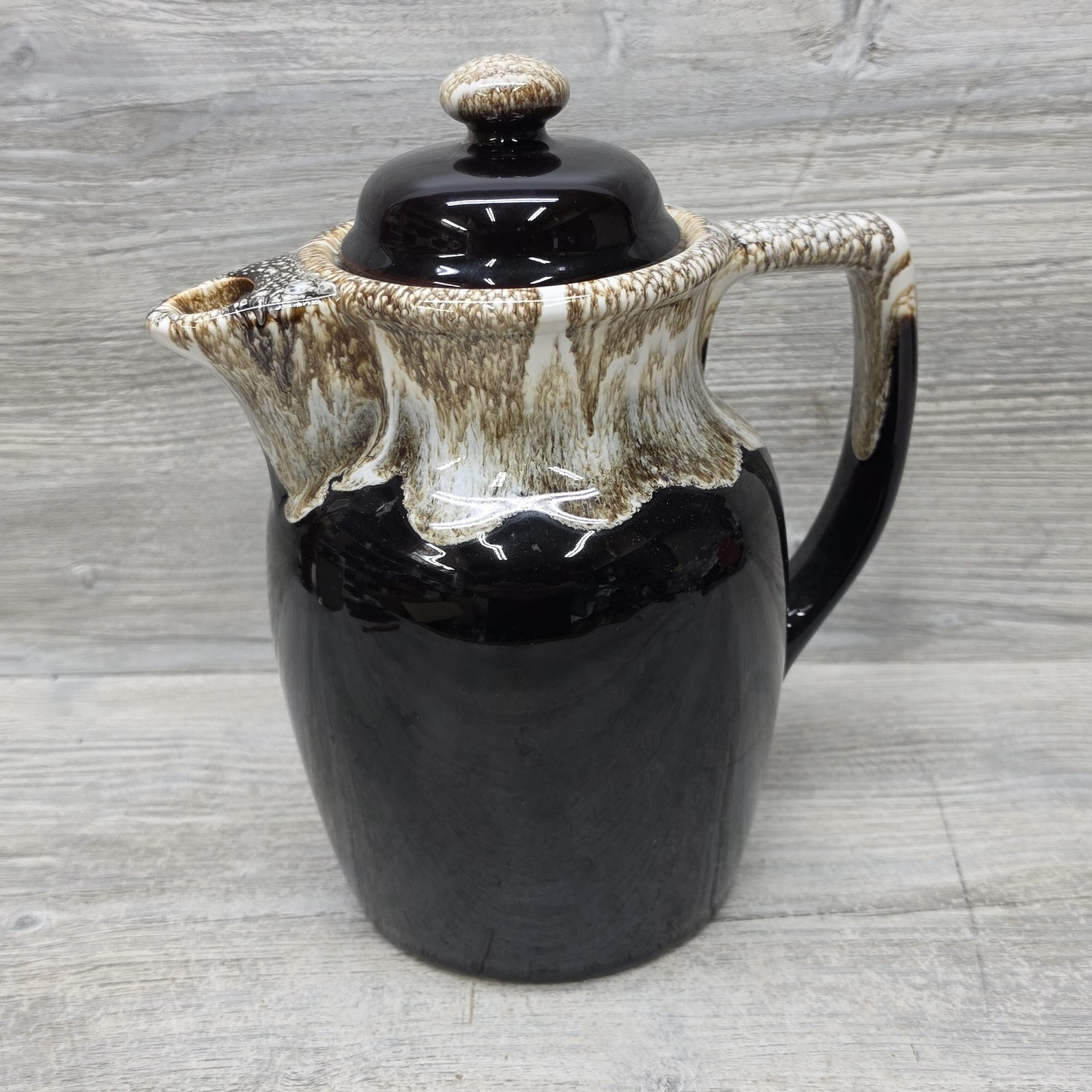 Vintage USA Drip Glaze Coffee Server Pitcher 1.7L Brown Ceramic Mid-Century MCM