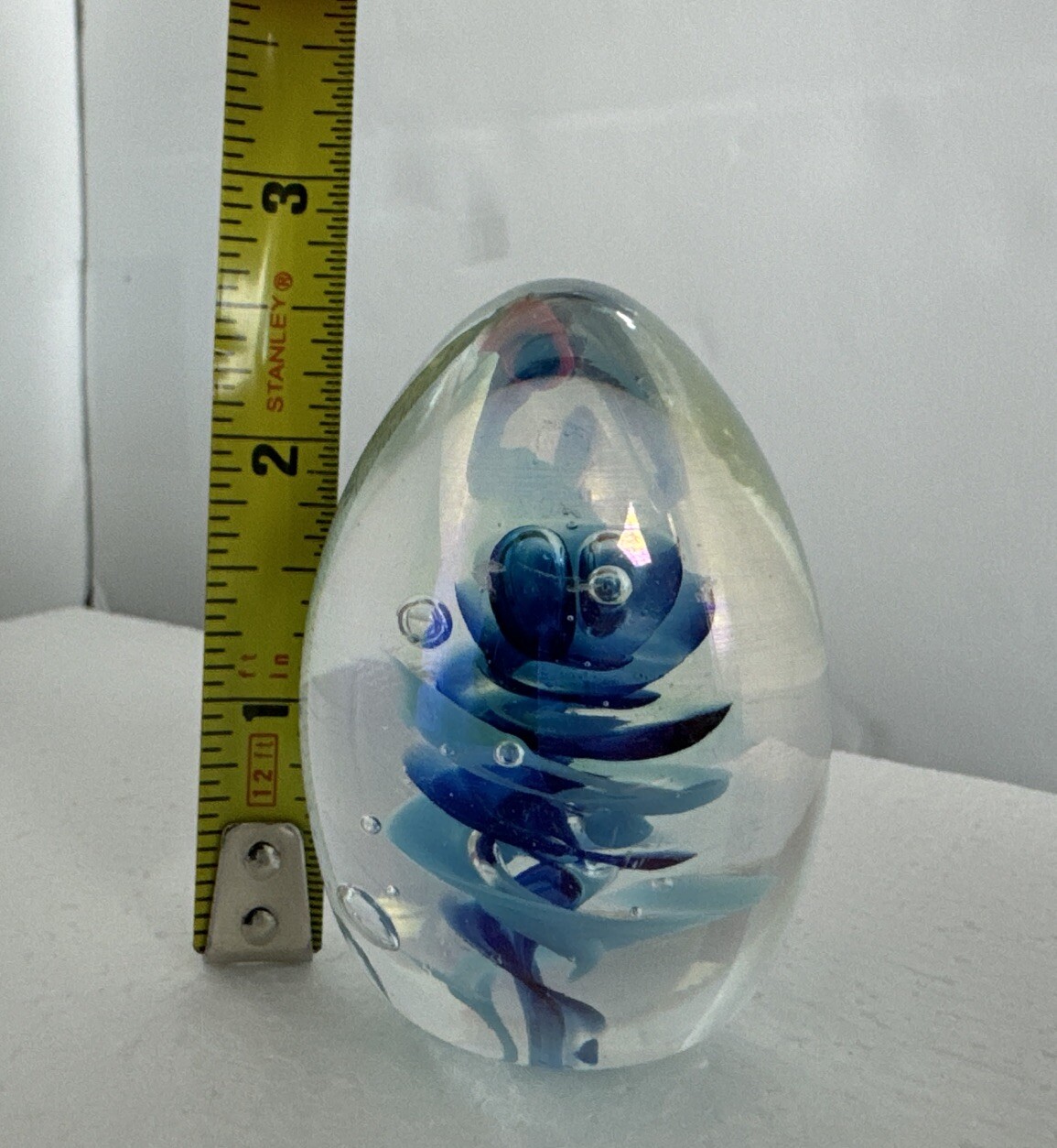 Glass Art Paperweight Iridescent Egg-Shaped Glass Bubble Signed ‘93 V
