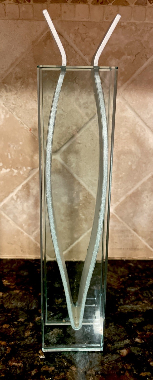 Vintage Ribbon Vase Peter Hewitt Glass & Aluminum 1996 11″ Post Modern Vase