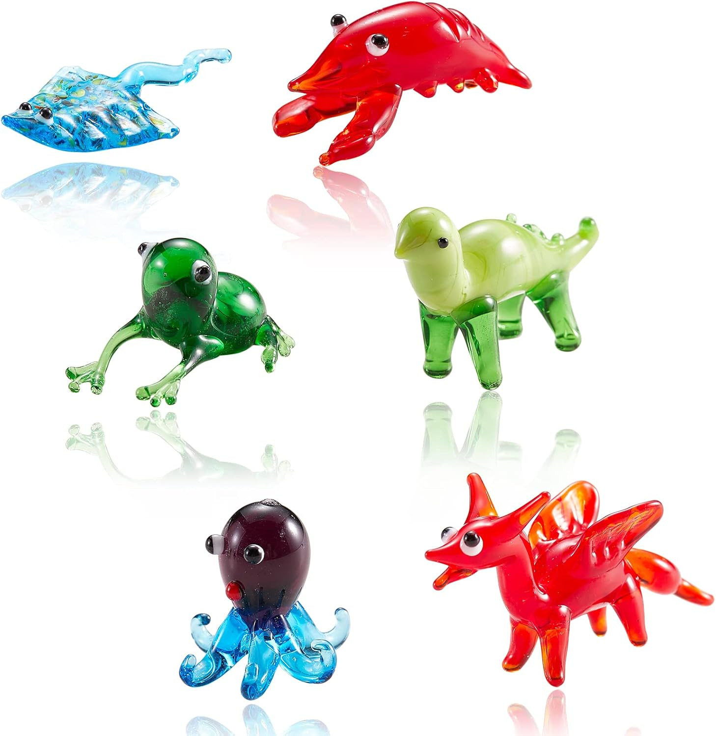 6Pcs Hand Blown Glass Animal Figurines Sea Mini Glass Animal Figurines for Home