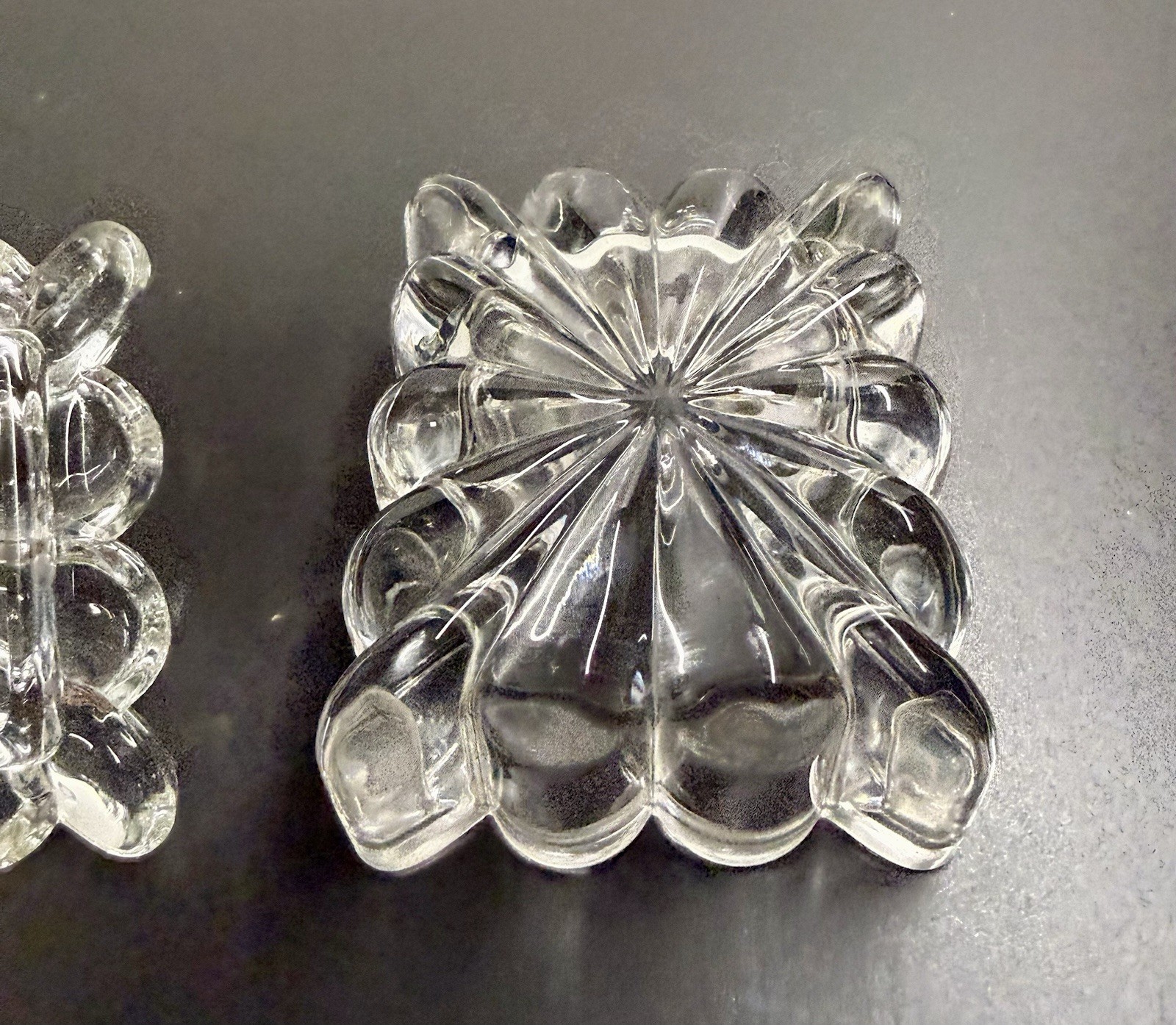 Heisey Crystolite Style Clear Glass Lidded Decorative Box Brass Metal Handle
