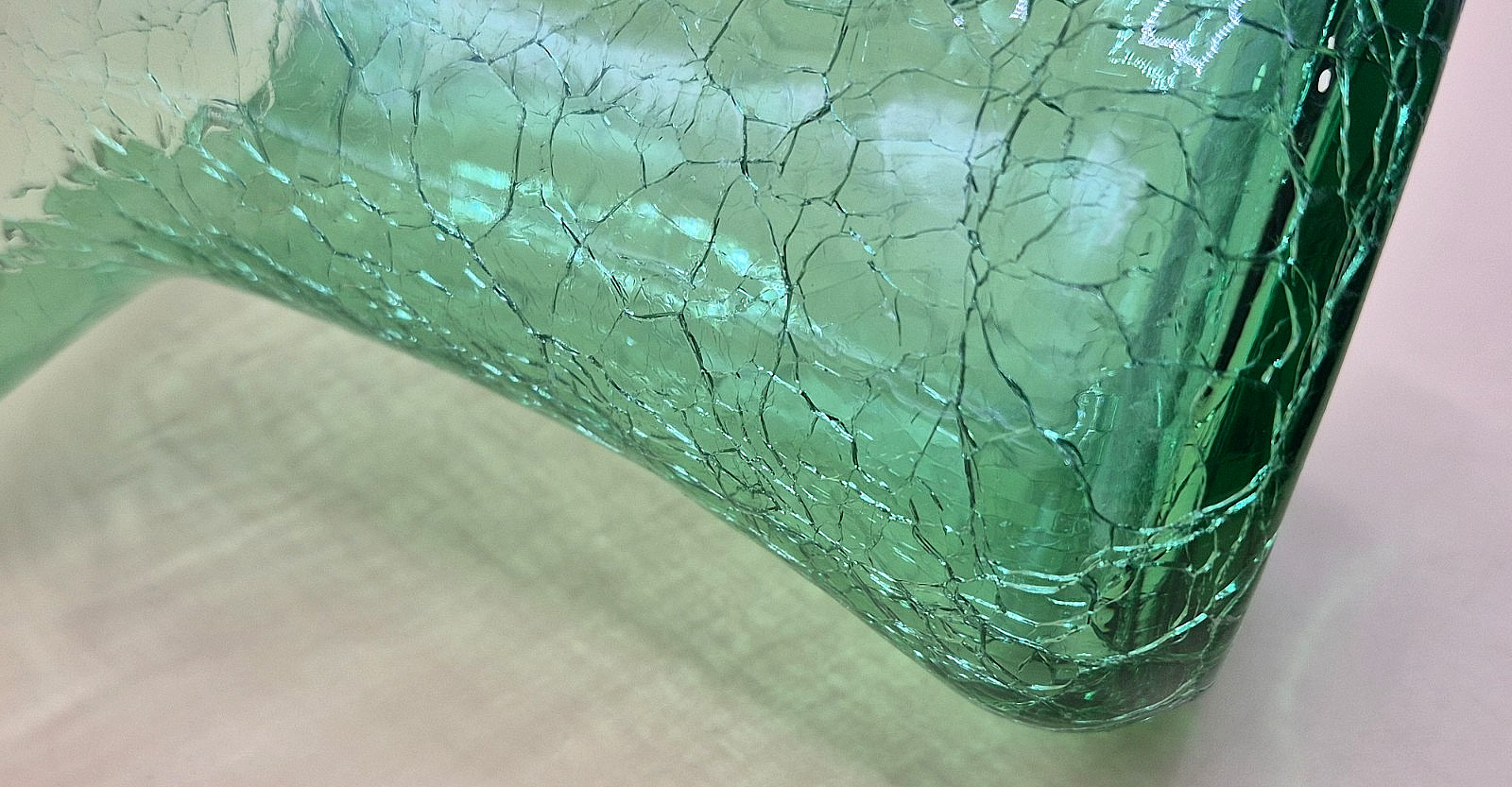 Vintage Rainbow Glass Crackle Top Hat Vases Set of 2 Green & Blue Ruffle Rim