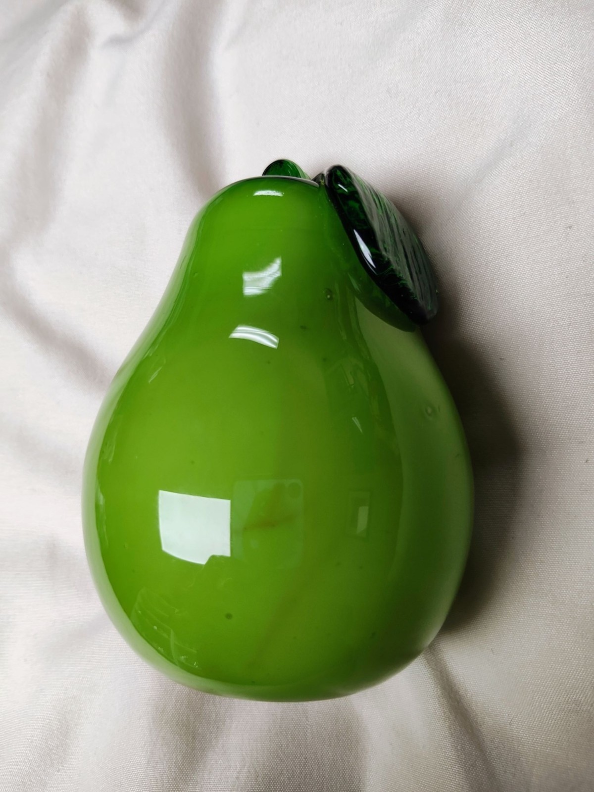 Hand-Blown Green Glass Pear Figurine Paperweight 5 Inches Tall