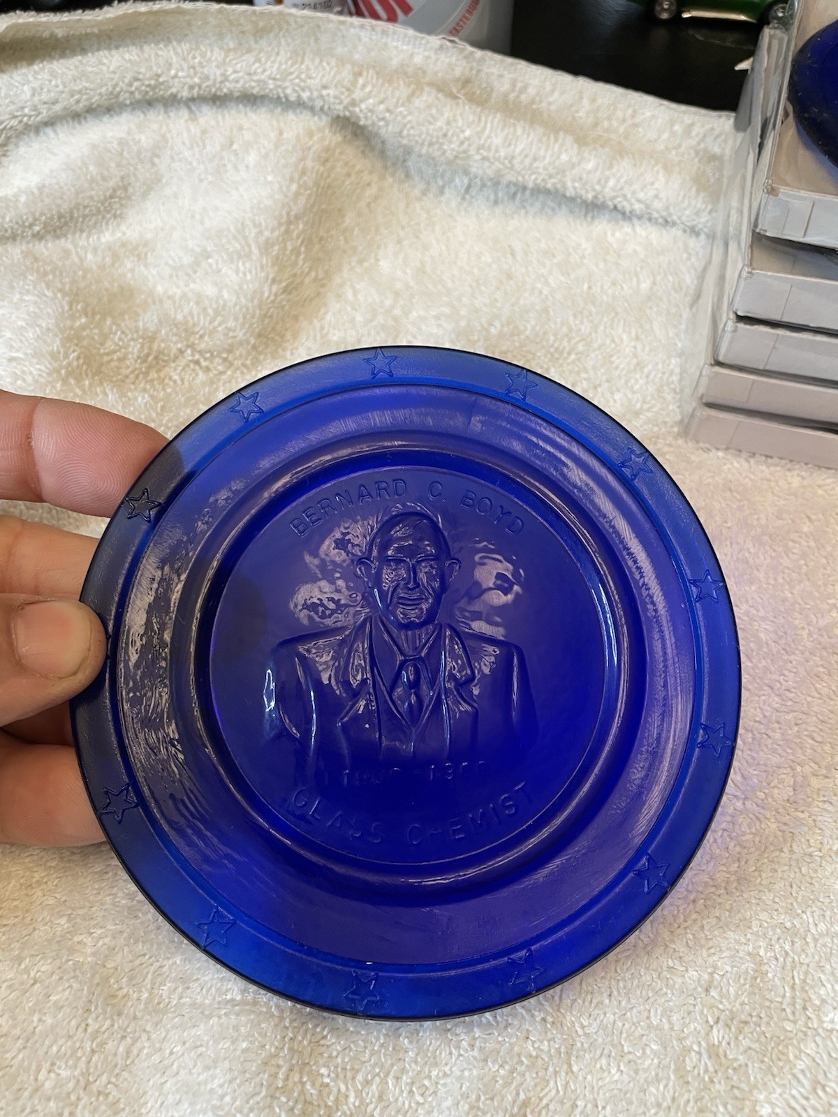 Boyd Art Glass Cobalt Blue Mini Plate Made For His Father Bernard C Boyd
