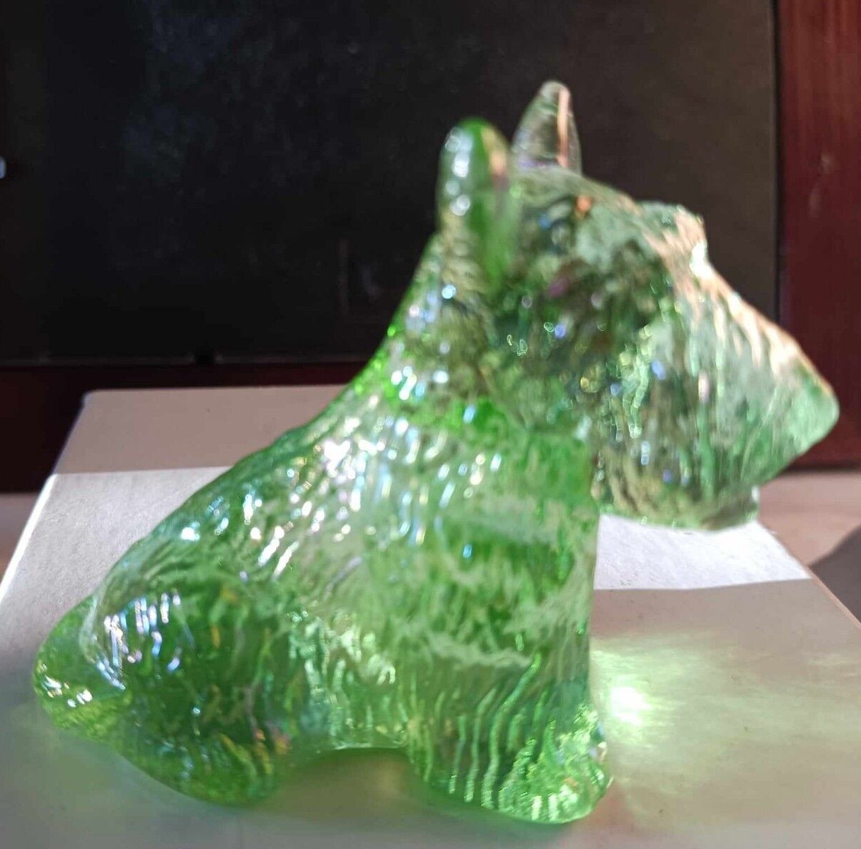 Boyd Art Glass “ Duke “ Scottie Dog In Aloe Carnival # 18 Made 7-8-2004
