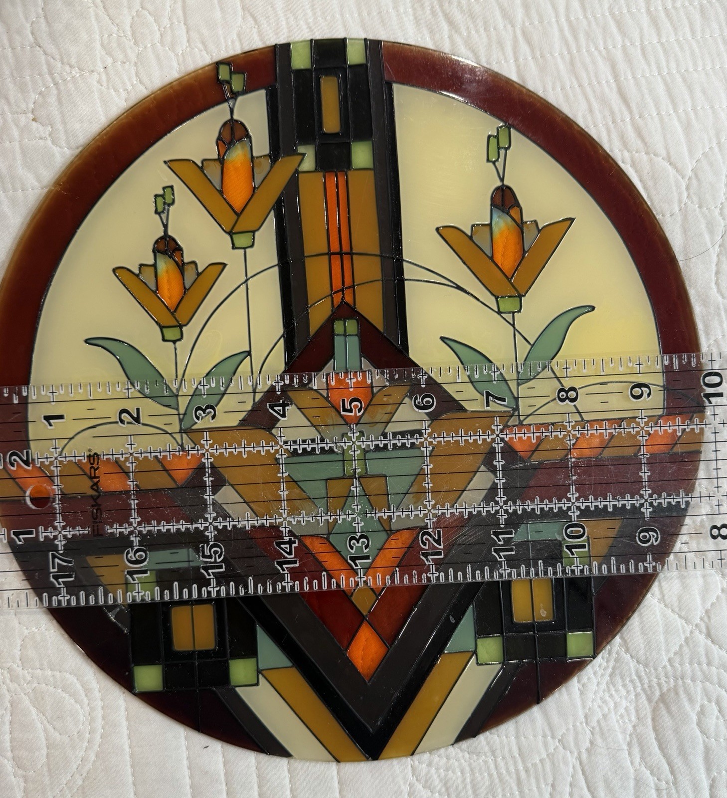 Joan Baker Designs Mission Style Stained Glass Suncatcher Window Panel FLW 10″