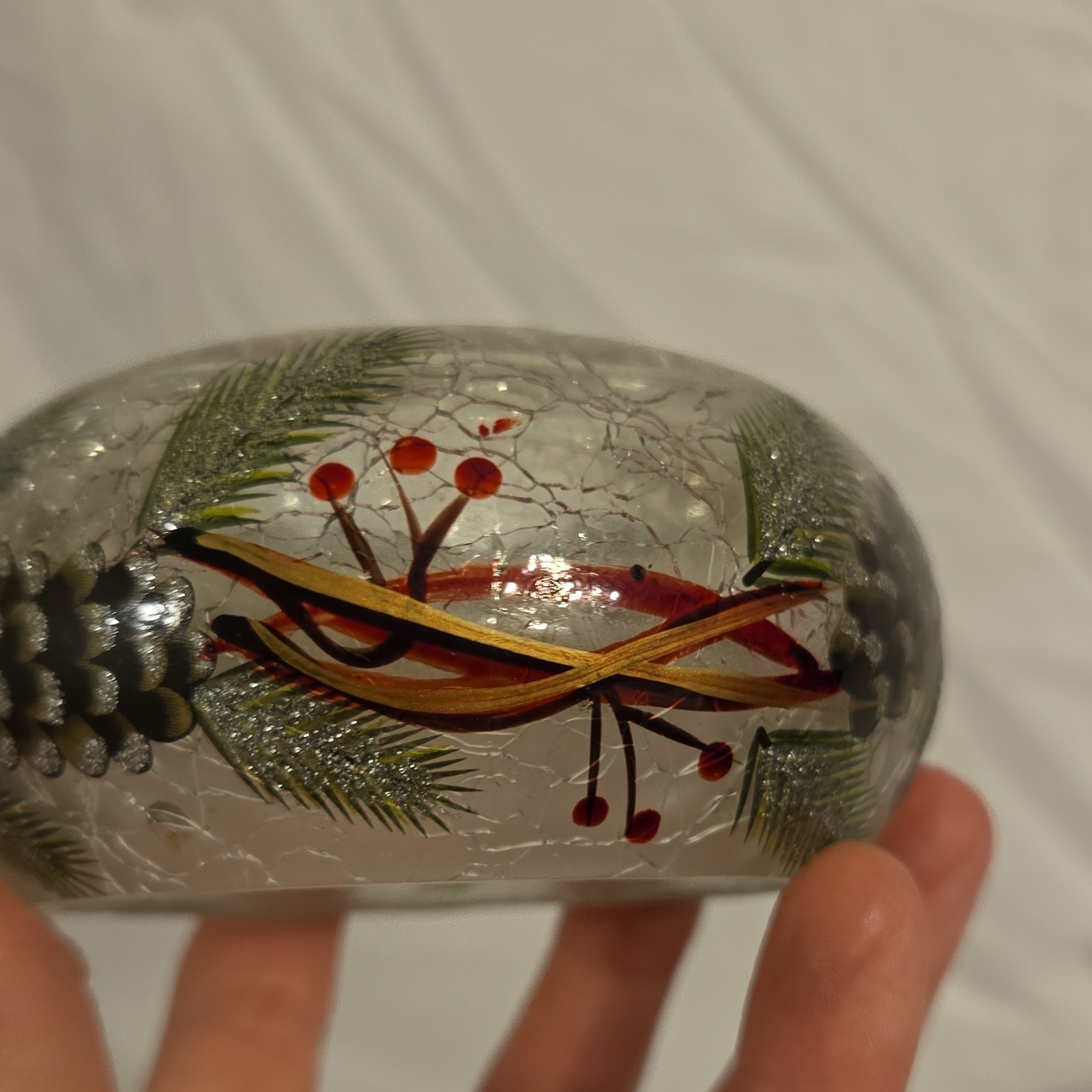 Glass Pinecone Holiday Candle Holder Clear Green Red Black 1.5″H 3.5″W