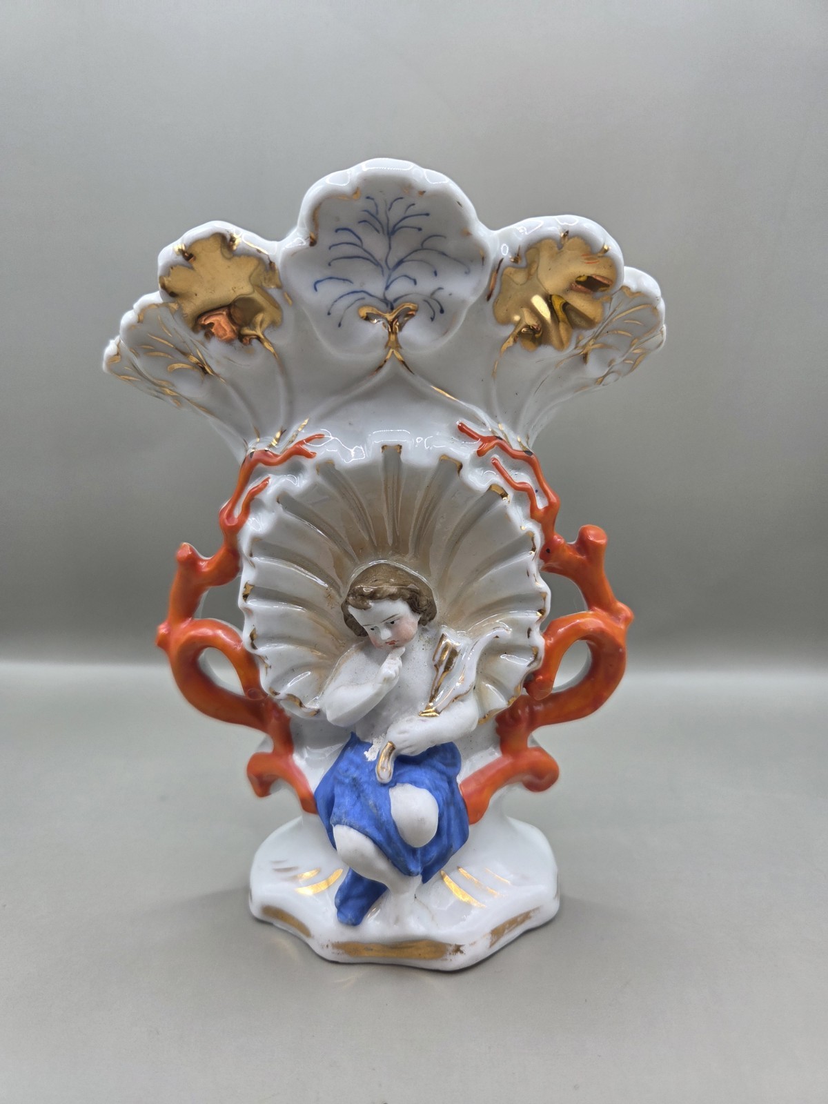 VINTAGE FRENCH 19th CENTURY CHERUBS SPILL VASE Porcelain Art Nouveau