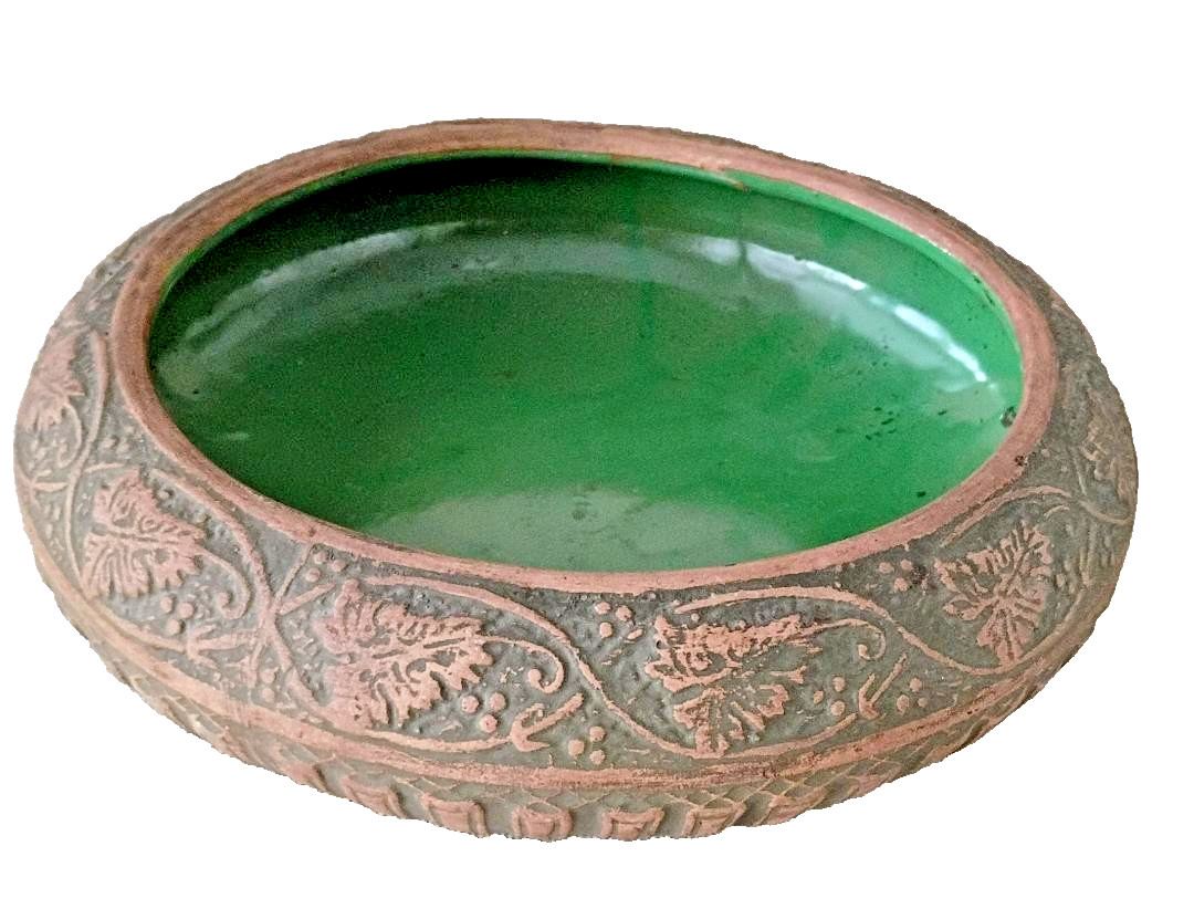 ANTIQUE RED WING BRUSHWARE GRAPE LEAF BULB BOWL PLANTER ARTS CRAFTS POTTERY 10in