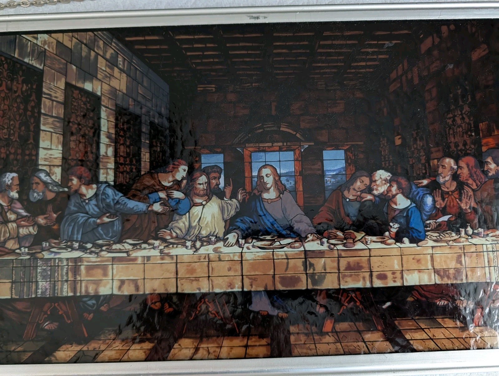 Stained Glass “Last Supper” Leonardo Da Vinci 16×9″ Forest Lawn Window Genuine