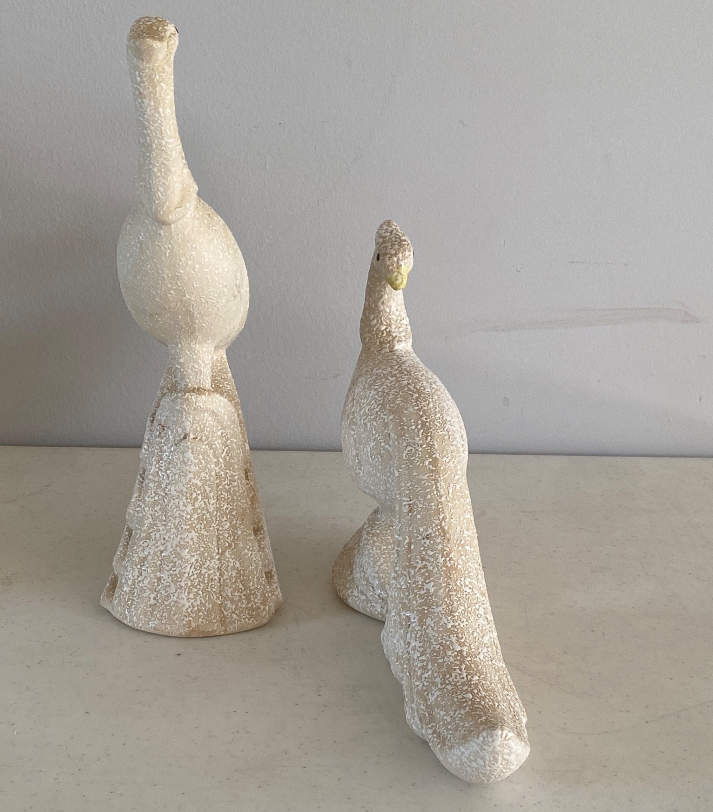 MCM Vintage Retro Peacock Off White Spatter Bird Figurines