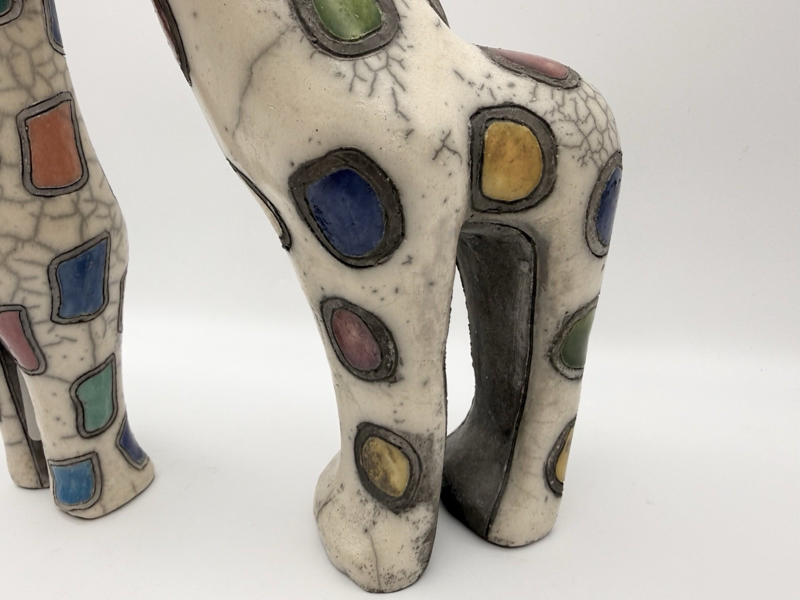 Two Raku Pottery Giraffes 12″ + 9.25″ Sculptures Figurines Made in South Africa