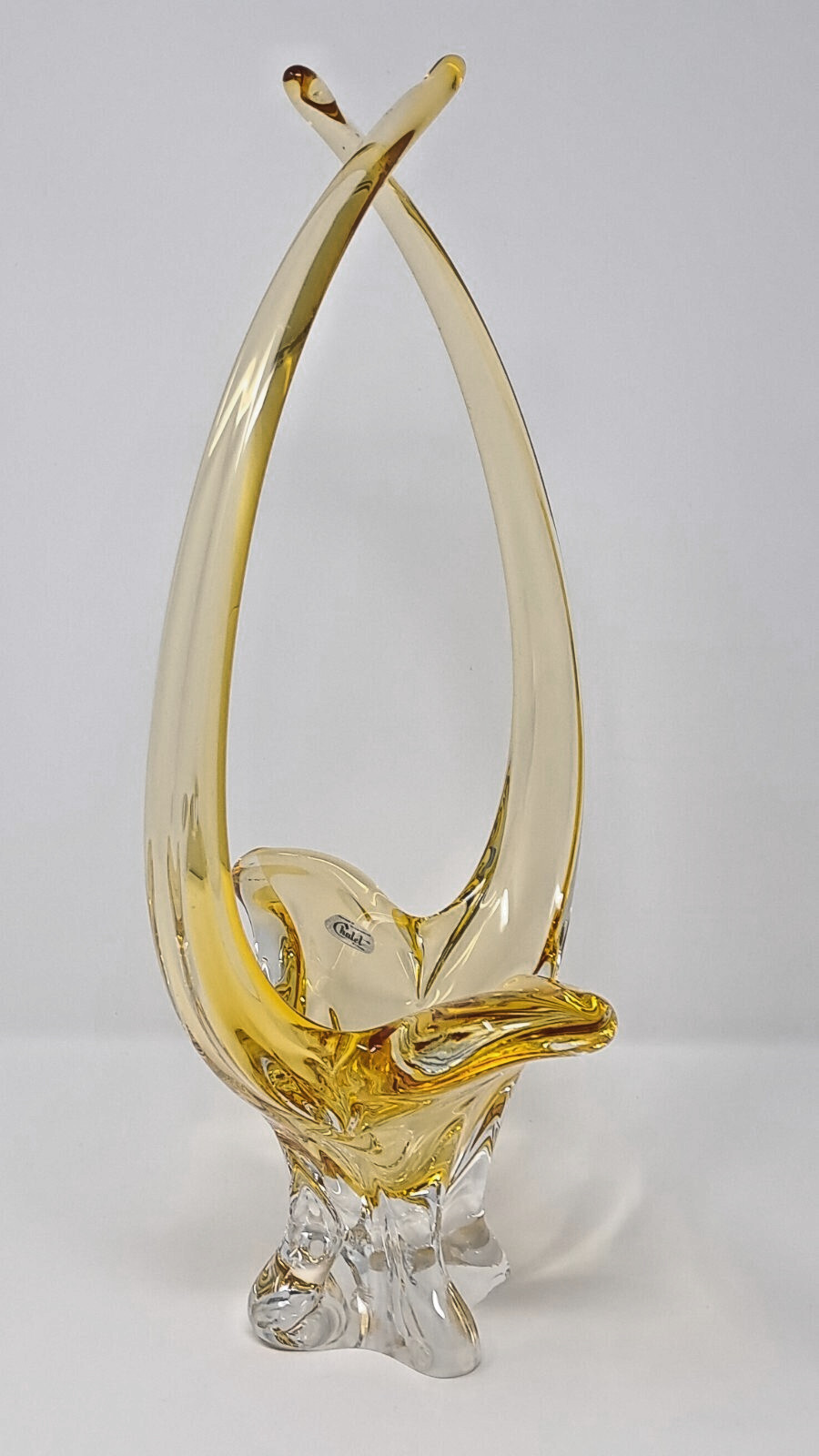 Chalet Glass 15″ Yellow & Clear Basket or Bowl vintage 1970s hand made Canada