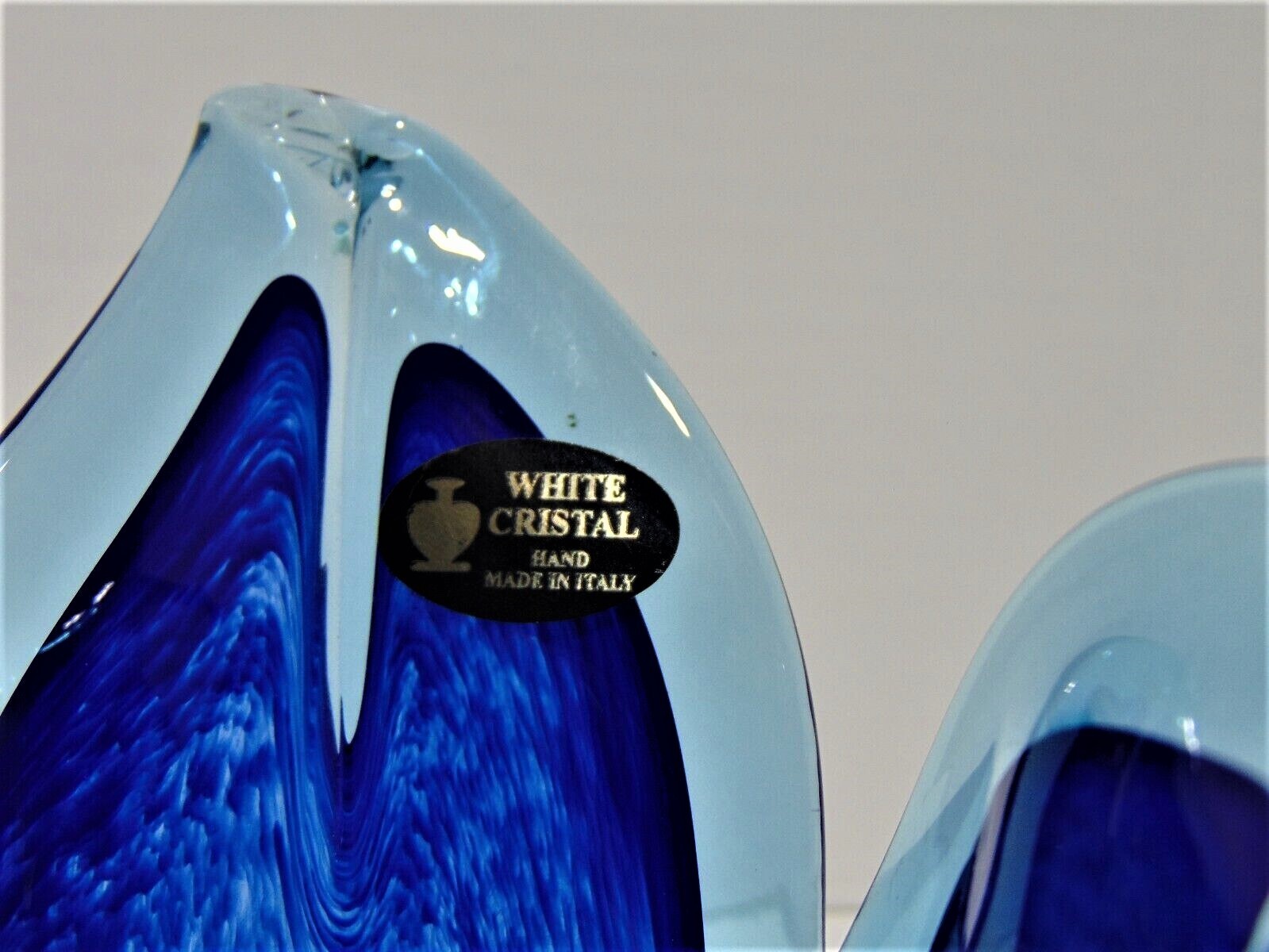 White Cristal Cobalt And Clear Tulip Vase Made In Italy Modern Art Glass