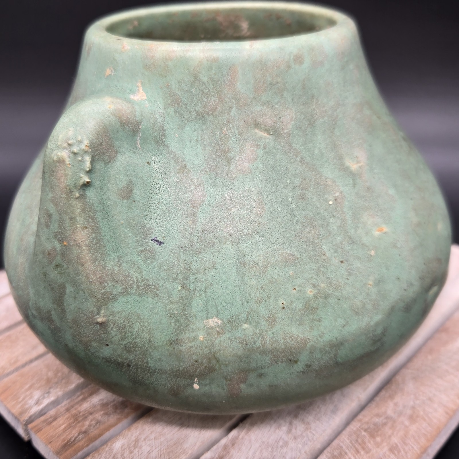 Brush McCoy Fawn Vase Art Vellum Glaze Green Double Handle Vintage