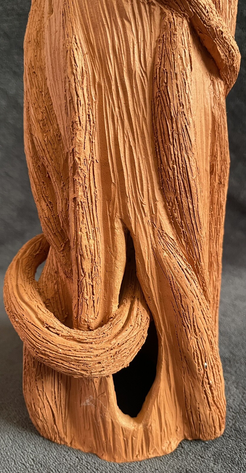 Vintage Carved Abstract Terracotta Clay “Man In The Tree” Sculptural Vase