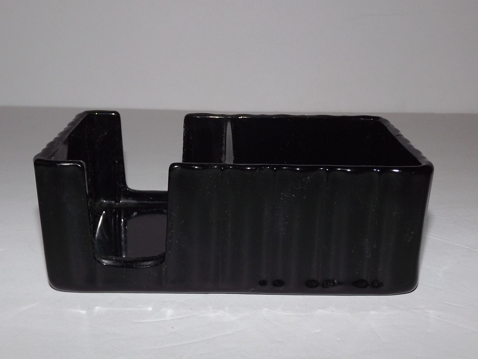 Vtg Retro Black Glass Cigarette Holder Box Clear Lid 4 Double Ashtrays Complete