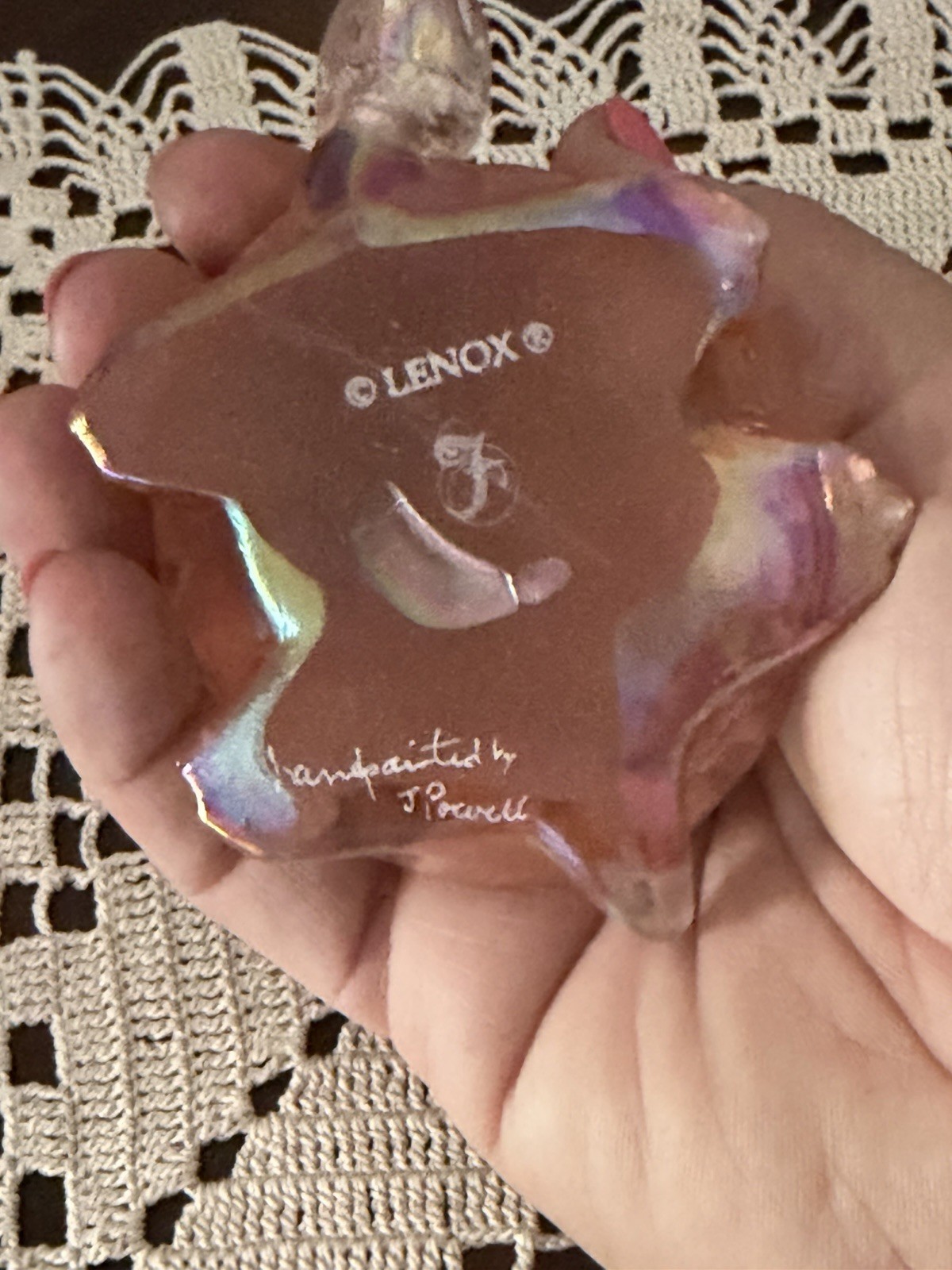 Fenton Lenox Sunset Pink Iridescent Hand Painted Turtle Figurine J Powell