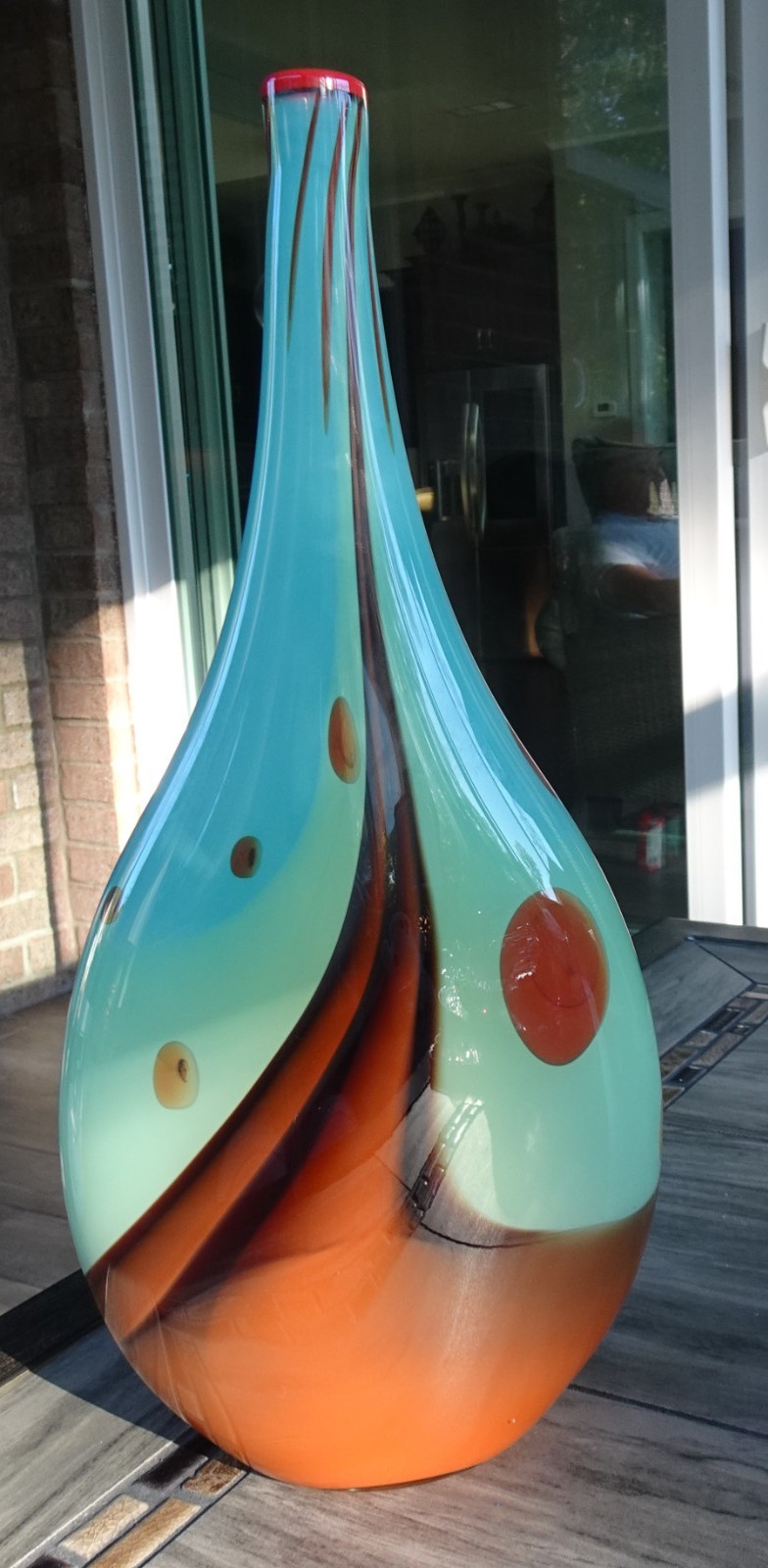 Signed 2011 Thomas Maras Studio Art Glass Horizon Life on Mars 14.5″ Vase Bottle