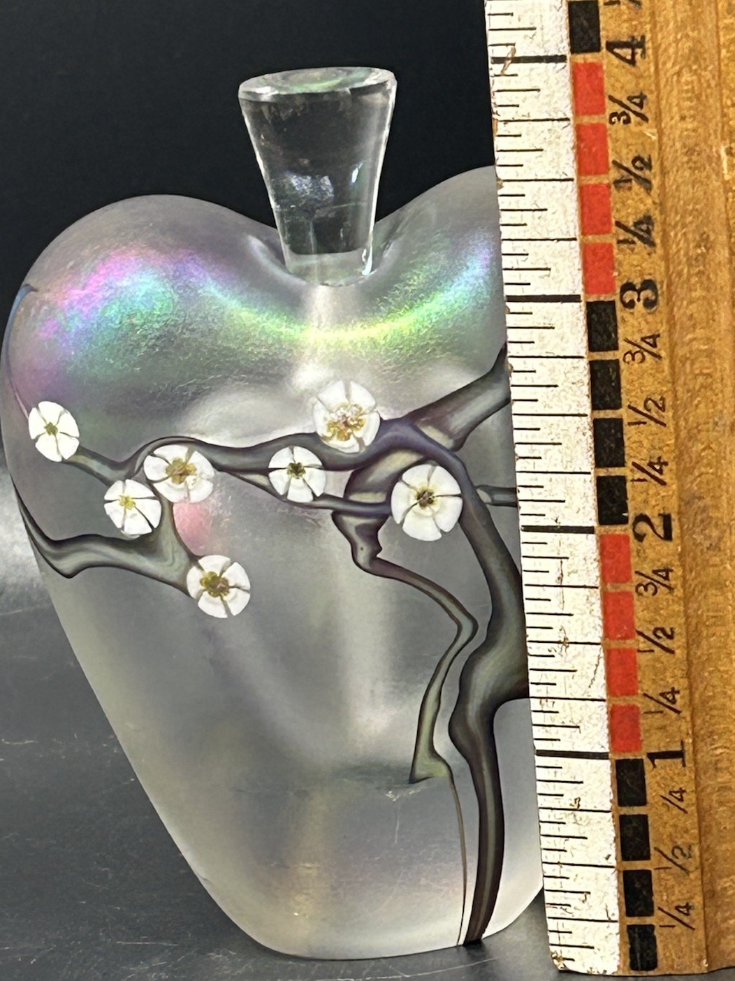 Zellique Studio Heart Iridescent Purple Flower Morel Signed Glass Perfume Bottle