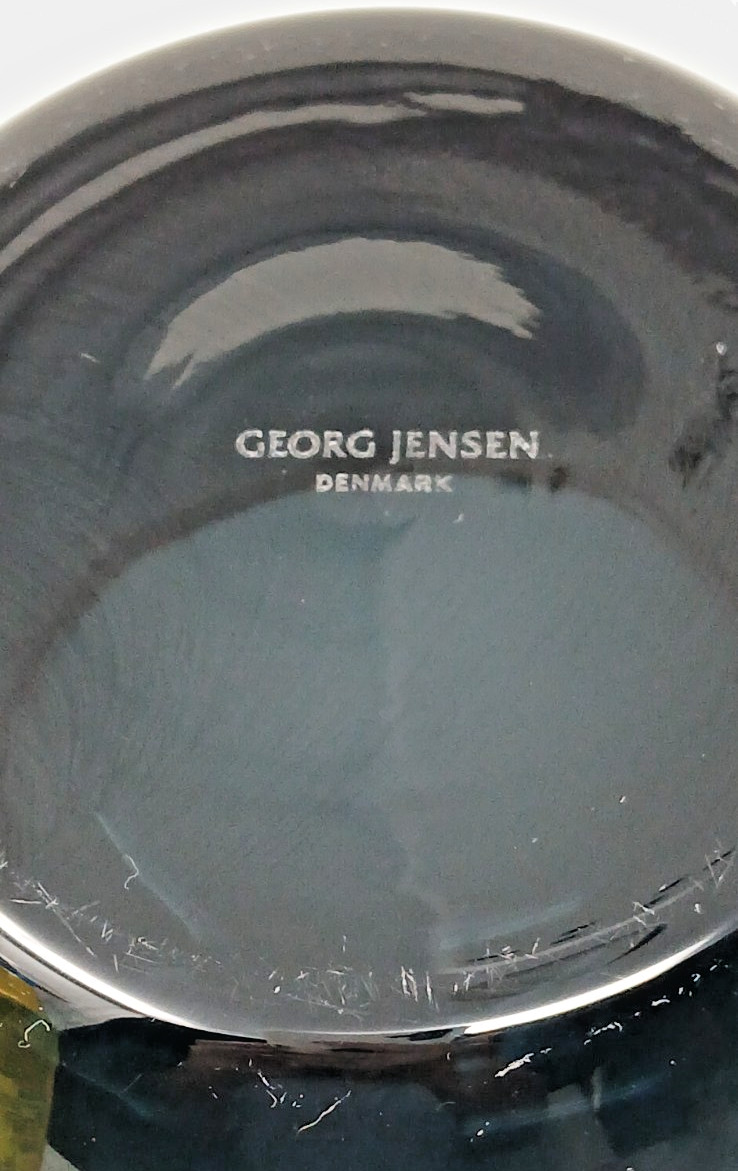 Georg Jensen Denmark Bluish Green Art Glass Bowl 4 1/2 tall x 5 3/8 in diameter