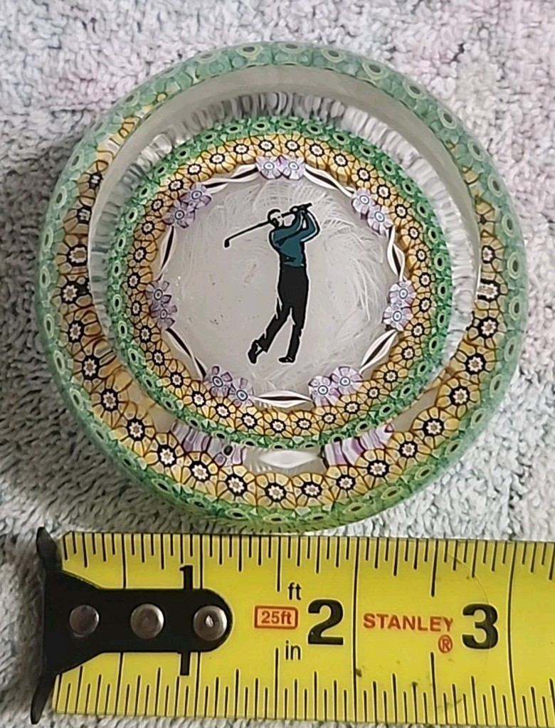 Vtg 1987 Perthshire Glass Paperweight Golfer Millefiori Lace Limited Edition