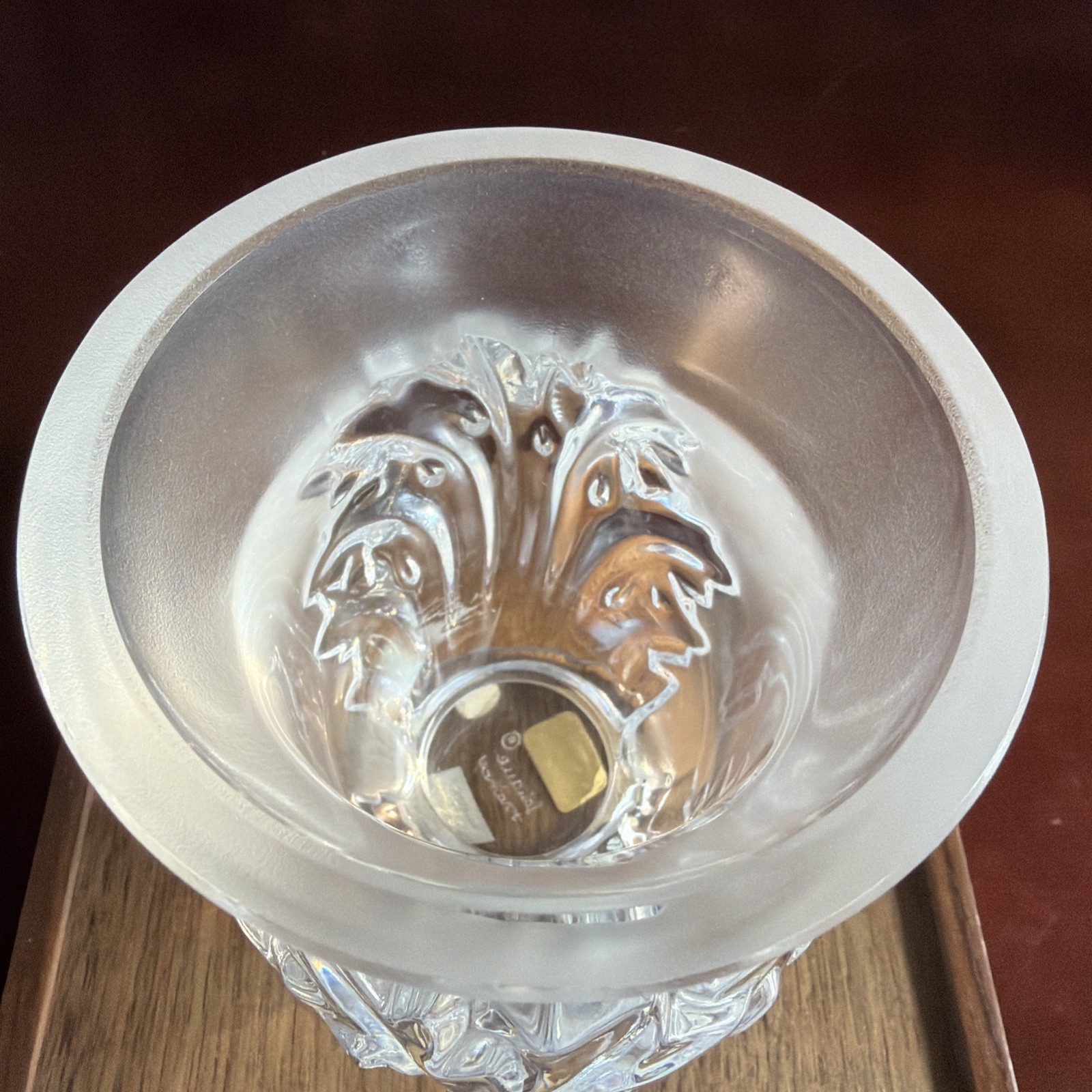 Authentic Lalique Saint-Cloud frosted/clear crystal vase Model #12229 Signed MCM