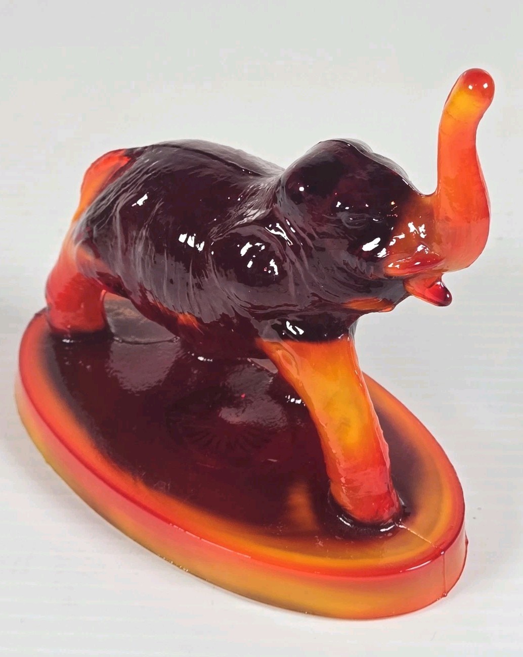 Mosser Glass Trunk Up Bimhah Elephant Orange Red Yellow UV reactive, 1982