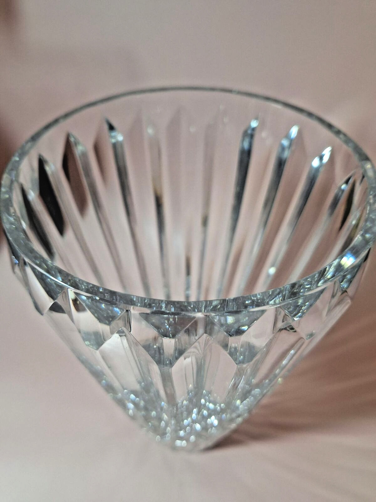 Vintage Crystal Large Vase With Intricate Faceted Design – 10.5 In Tall – Heavy