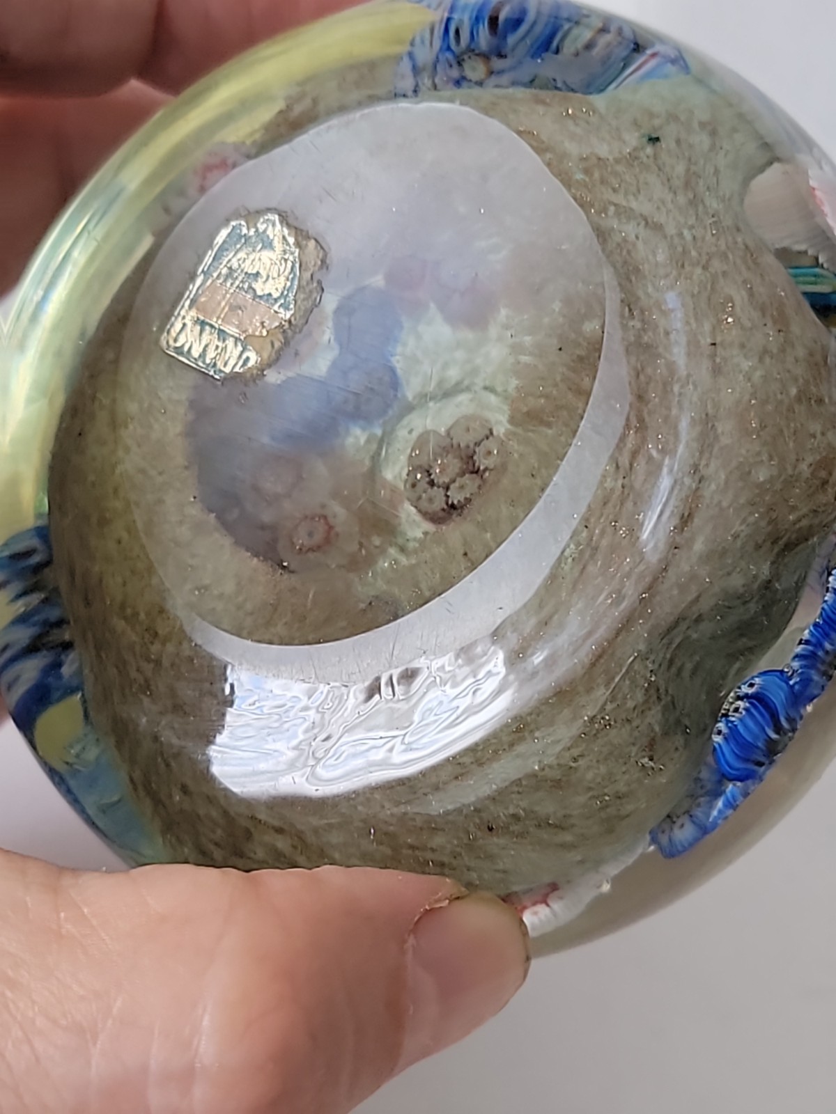 1970s Vintage Large Magnum Murano Double Trefoil Millefiori Glass Paperweight