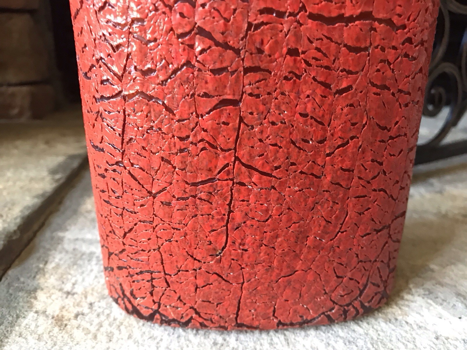 Vintage Orange Glass Vase Large Heavy Rare Amber And Red Textured Crackle Finish