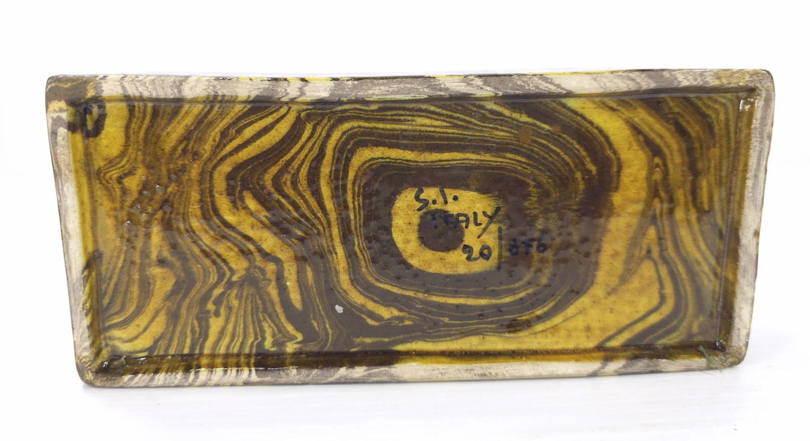 Vintage Signed S.I. Italy Mid-Century Mixed Color Clay Ceramic Box with Top