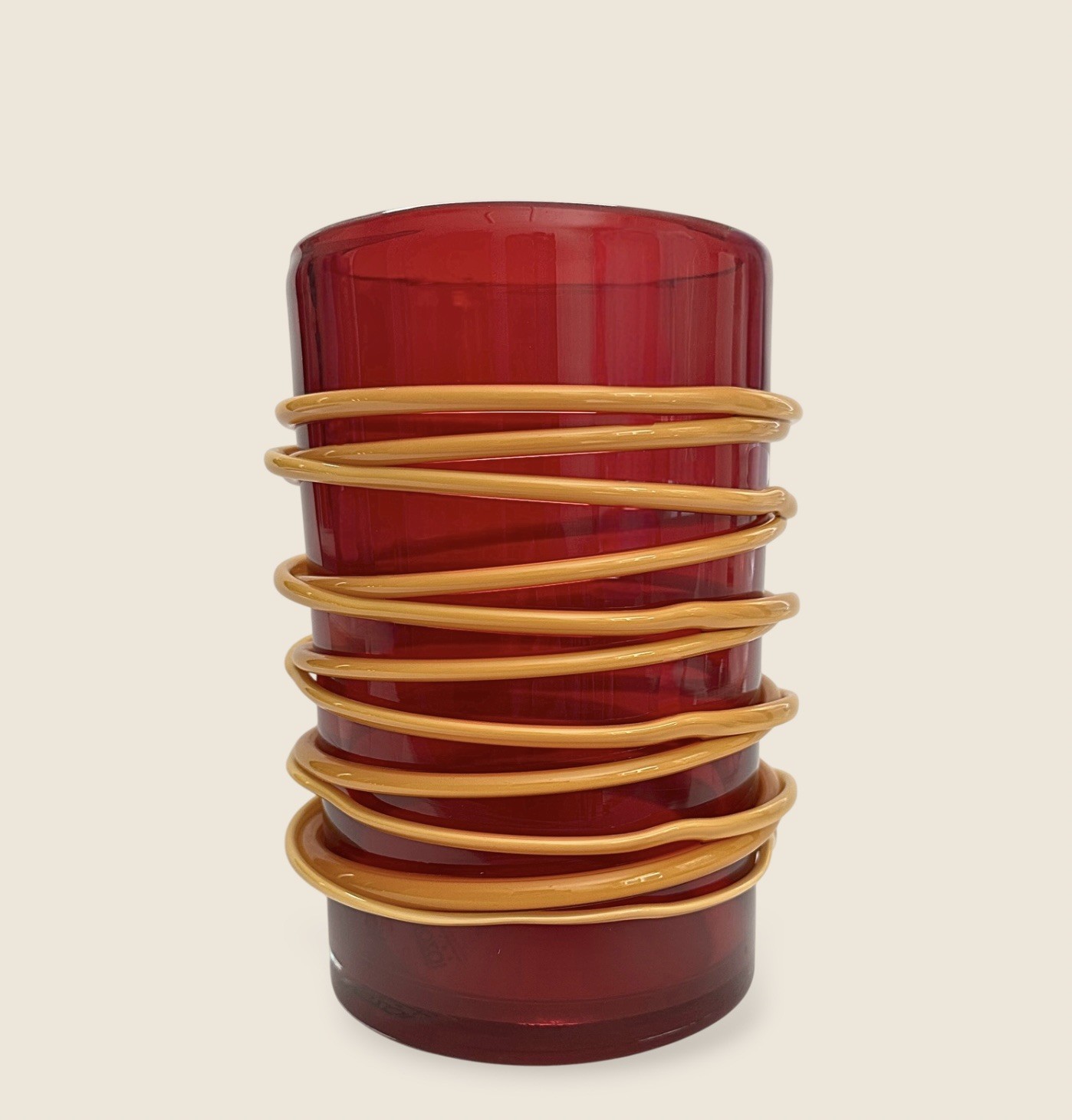 Tozai Home Red Glass Hurricane Candle Holder Amber Wrapped Glass Vase 8”