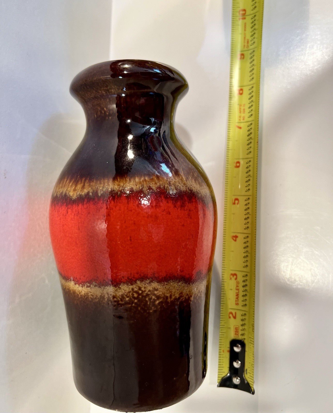 West Germany 523-18 Scheurich Vase Retro Vintage Vibrant Orange & Brown Fat Lava